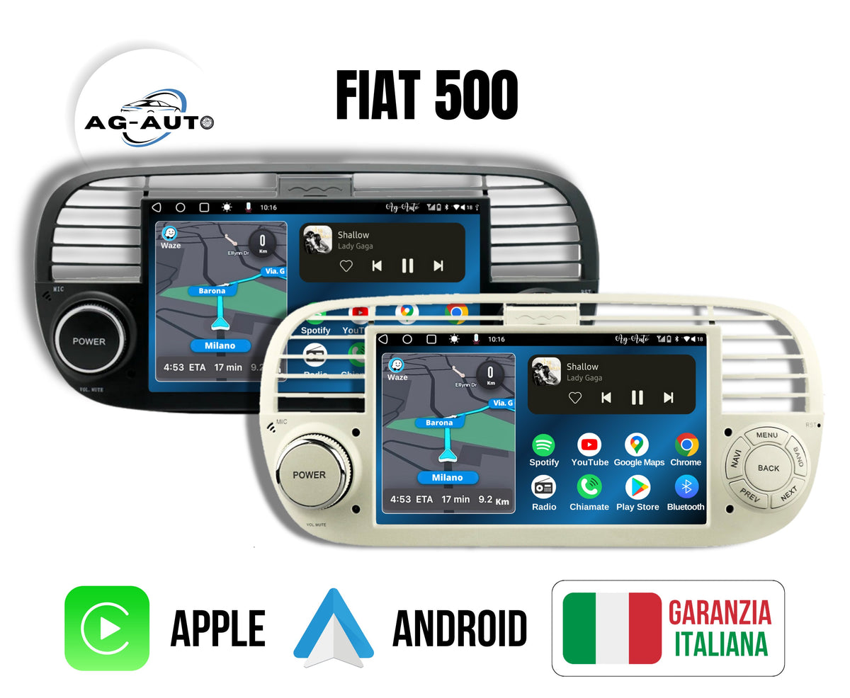 Autoradio Android Per Fiat 500 2007-2015, 7 Pollici Touch, 4 Core 64GB, Wireless CarPlay, GPS, RetroCamer AHD, SWC