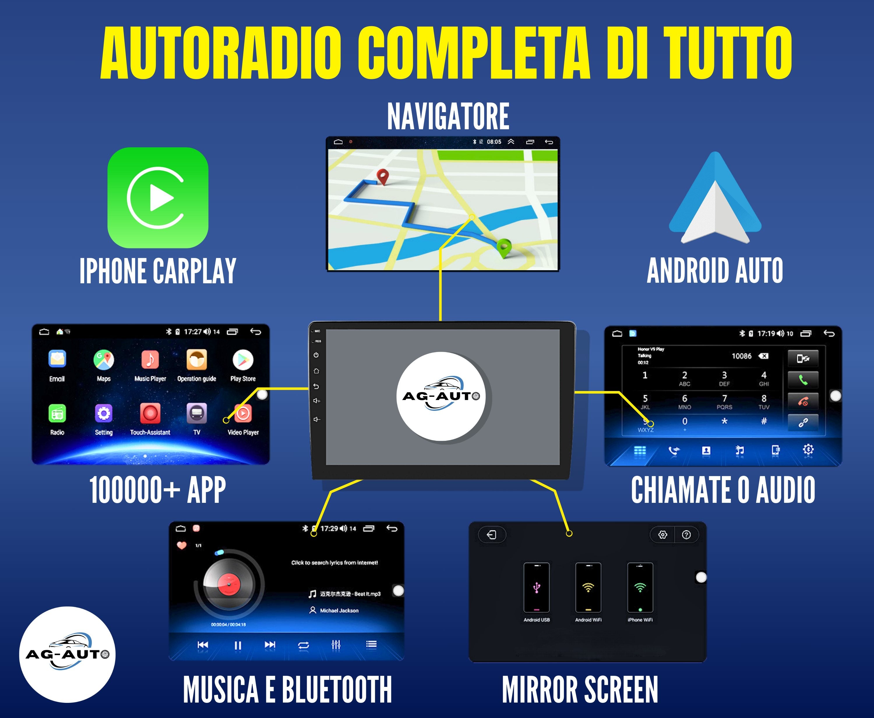 Volkswagen Polo 5 | 9 Pollici - Mascherina Inclusa Autoradio 2 Din Android auto + Carplay | vw Stereo Touch | Navigatore GPS + Bluetooth + Wifi