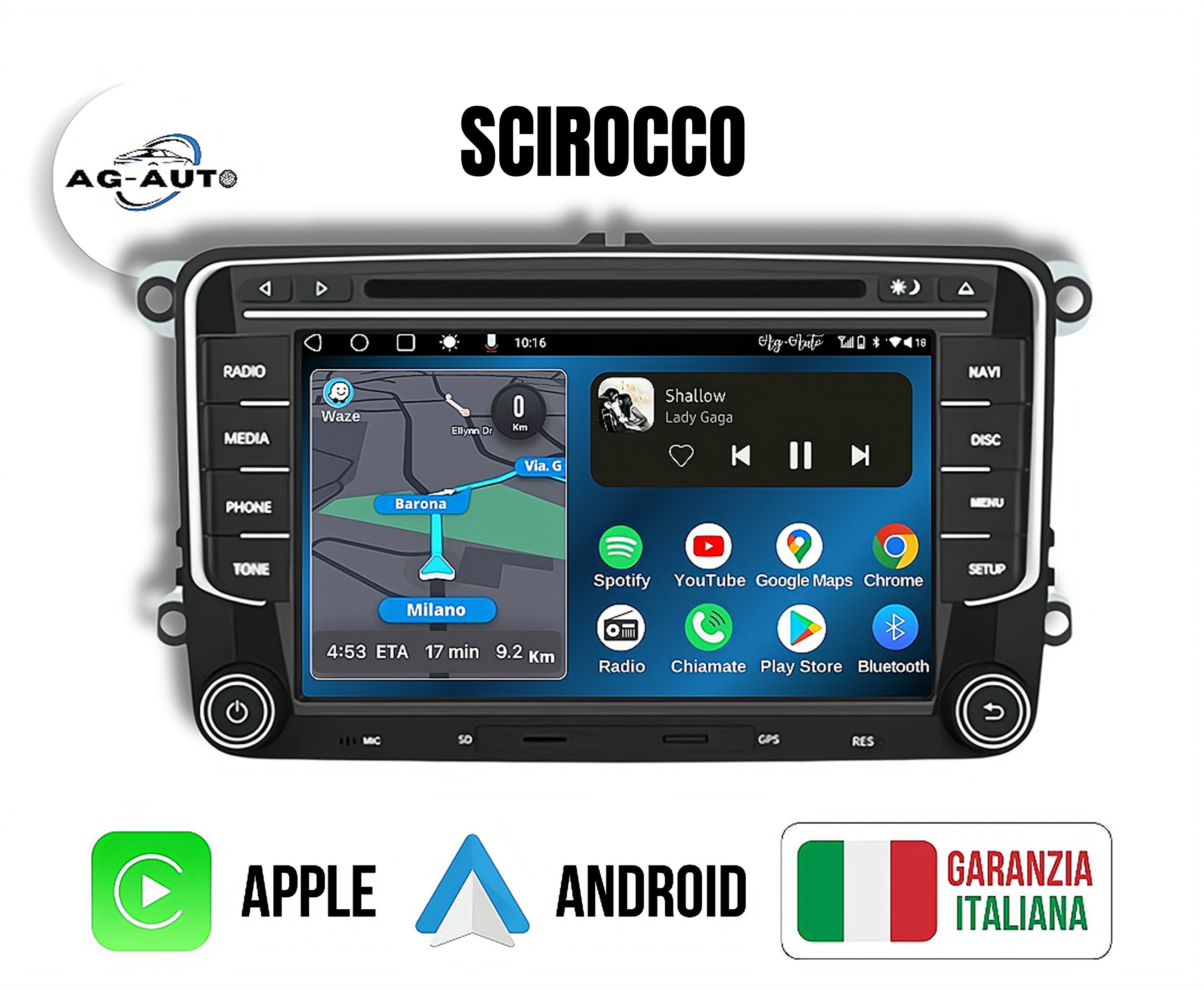 Volkswagen SD-CD-DVD Scirocco | Autoradio 2 Din Android auto + Carplay / vw Stereo Touch | Navigatore GPS + Bluetooth + Wifi