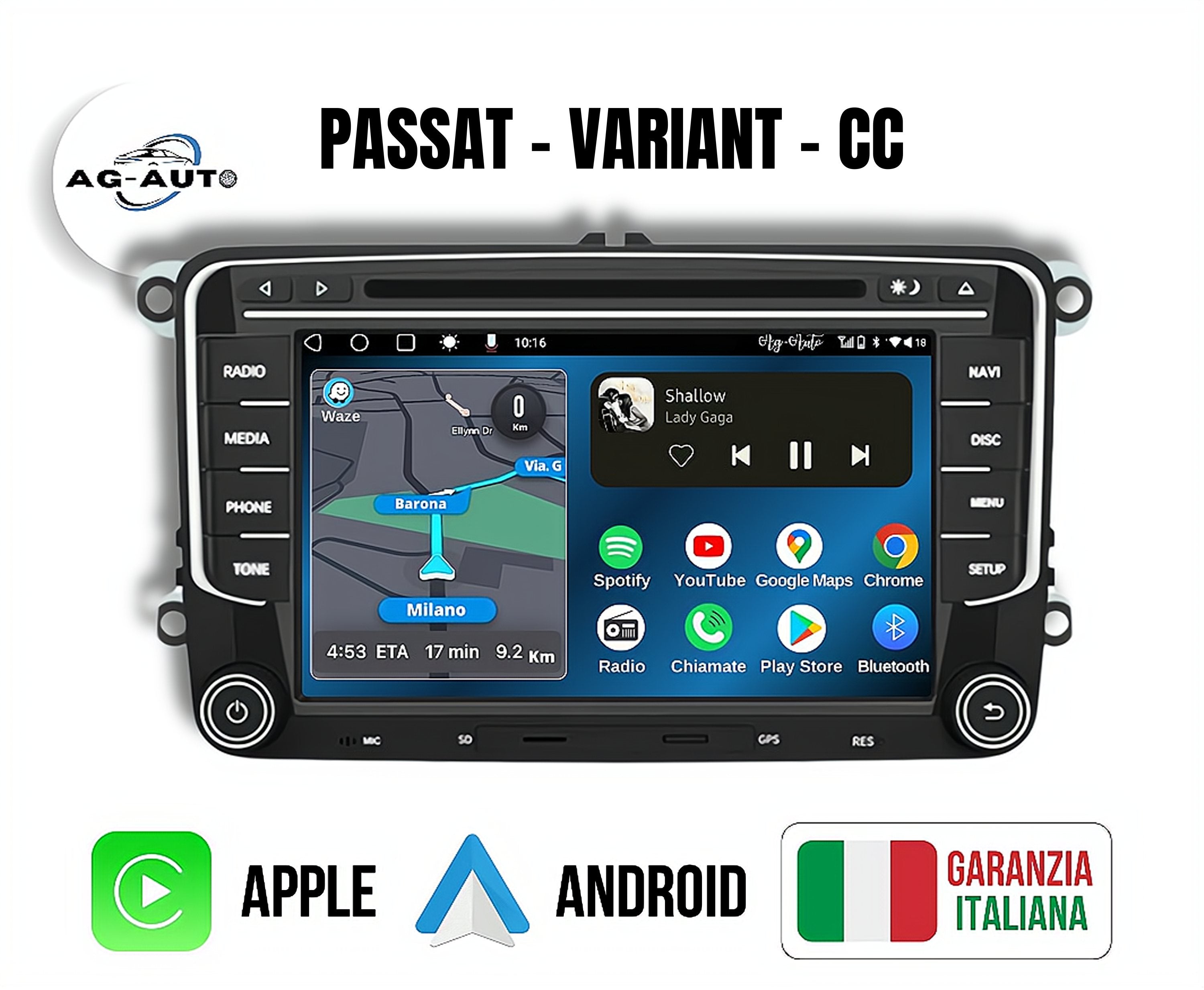 Volkswagen SD-CD-DVD Passat - Variant - CC | Autoradio 2 Din Android auto + Carplay / vw Stereo Touch | Navigatore GPS + Bluetooth + Wifi