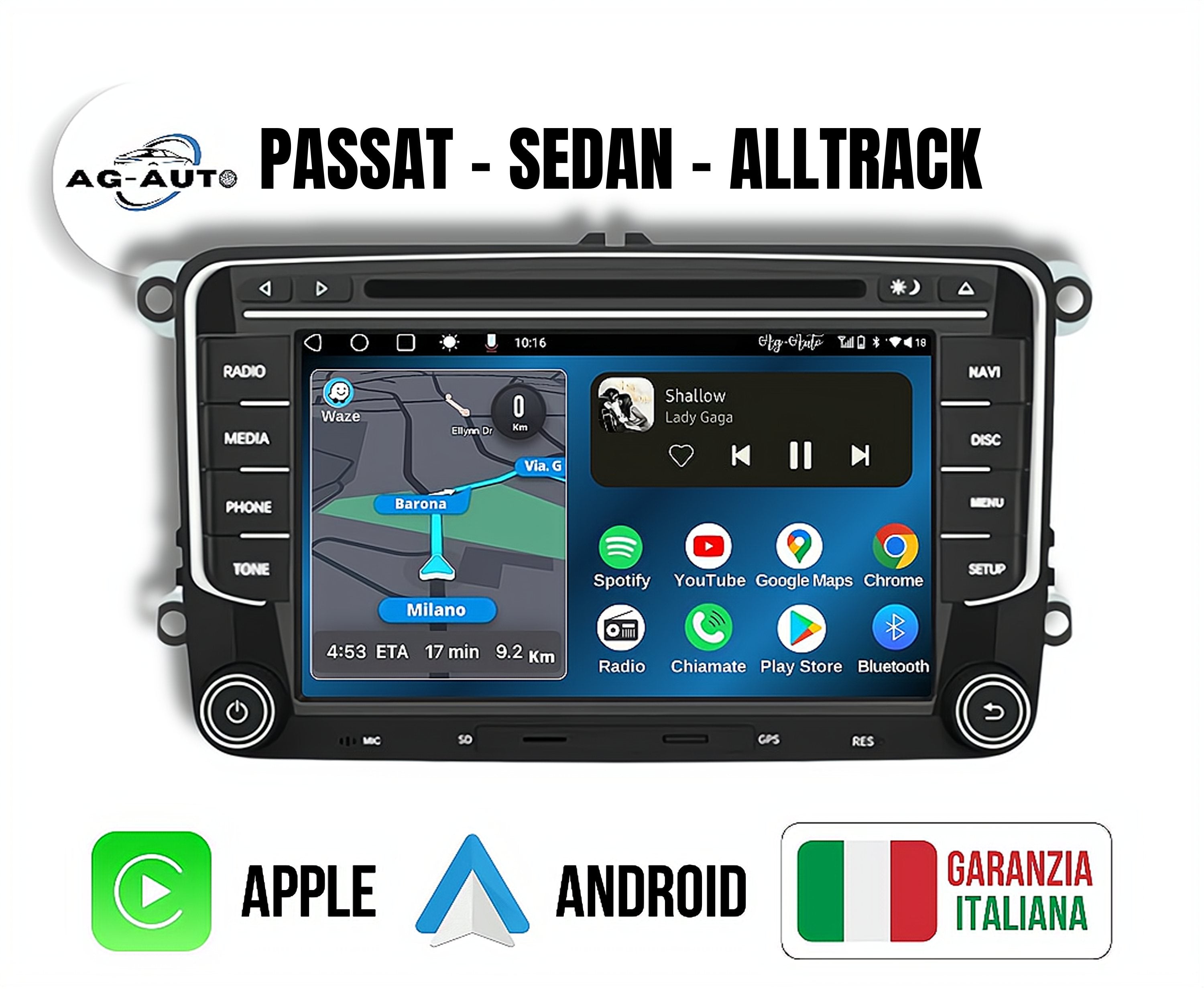 Volkswagen SD-CD-DVD Passat Sedan & Alltrack | Autoradio 2 Din Android auto + Carplay / vw Stereo Touch | Navigatore GPS + Bluetooth + Wifi