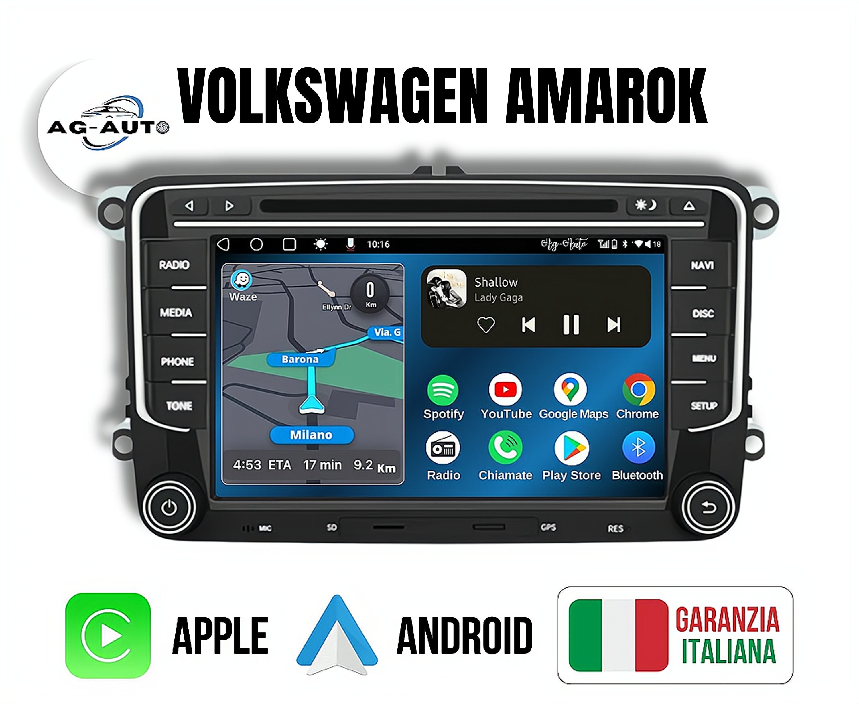 Volkswagen SD-CD-DVD Amarok | Autoradio 2 Din Android auto + Carplay / vw Stereo Touch | Navigatore GPS + Bluetooth + Wifi