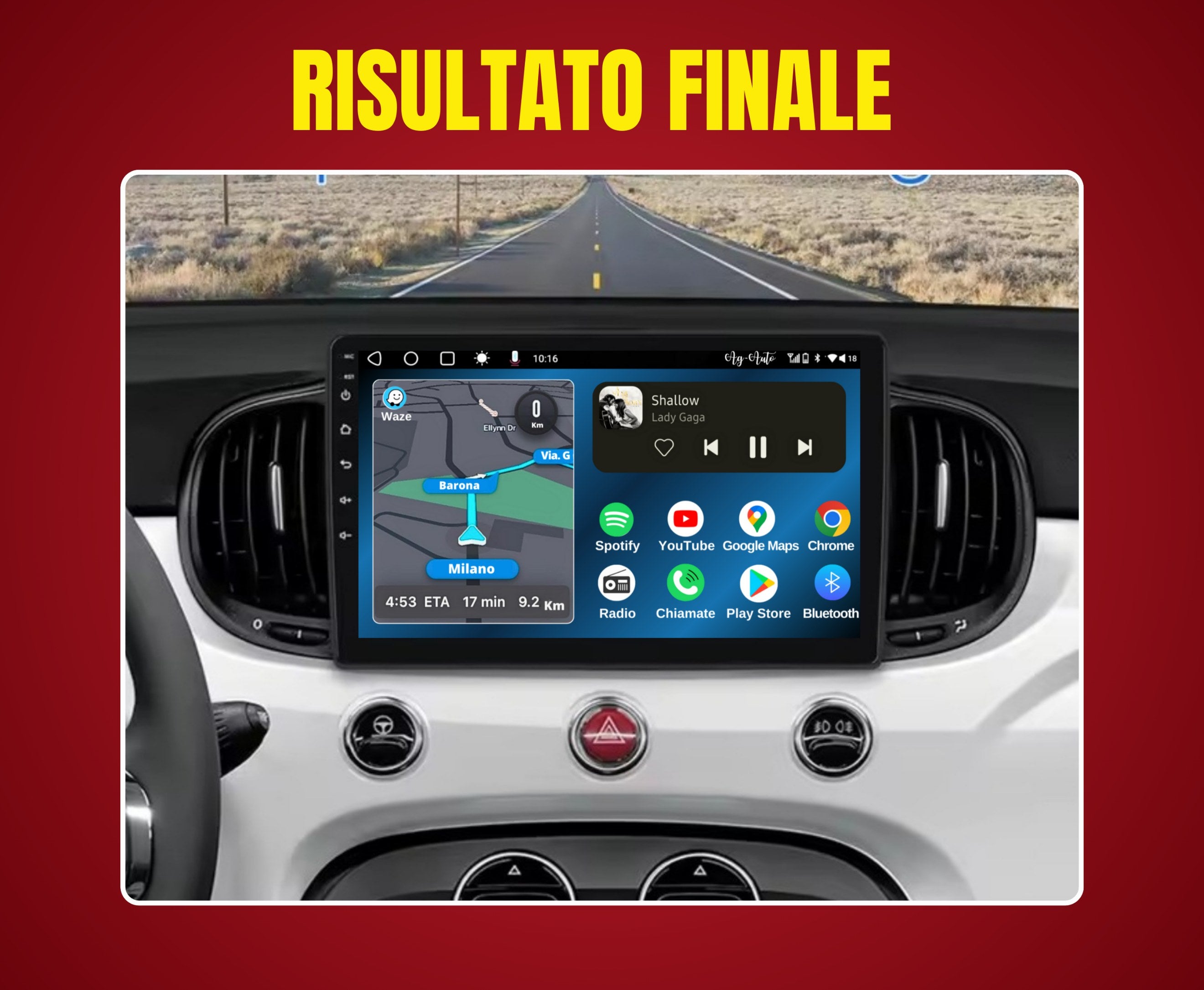 Fiat 500 / 500C (2015/2020) | Autoradio 2 Din Android auto + Carplay / Stereo Touch | Navigatore GPS + Bluetooth + Wifi + 2 USB