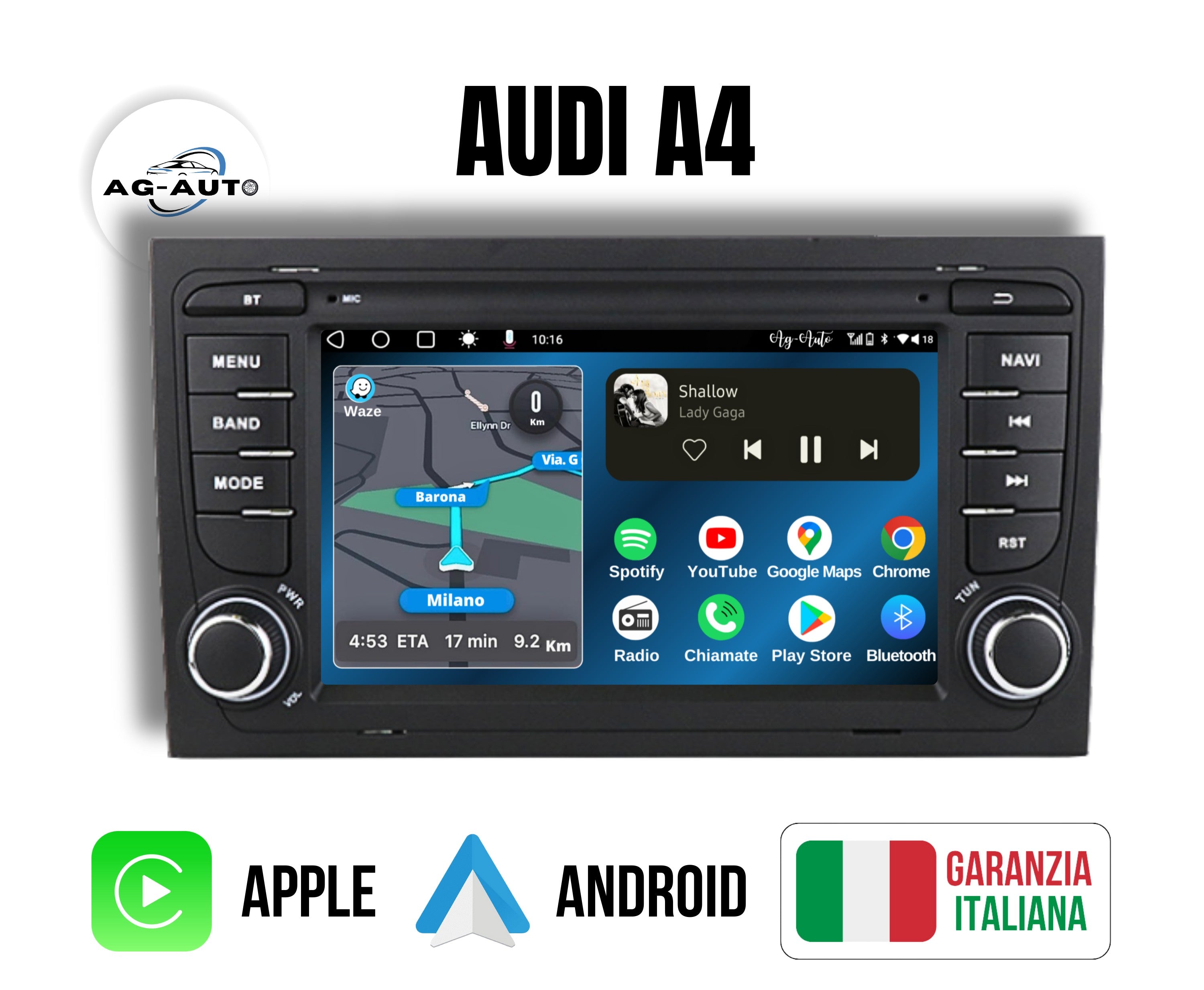 Audi a4 - s4 - rs4 |Autoradio 2 Din Android auto + Carplay / Audi b5 b6 b7 8e 8h Stereo Touch 2/32gb | Navigatore GPS + Bluetooth + Wifi