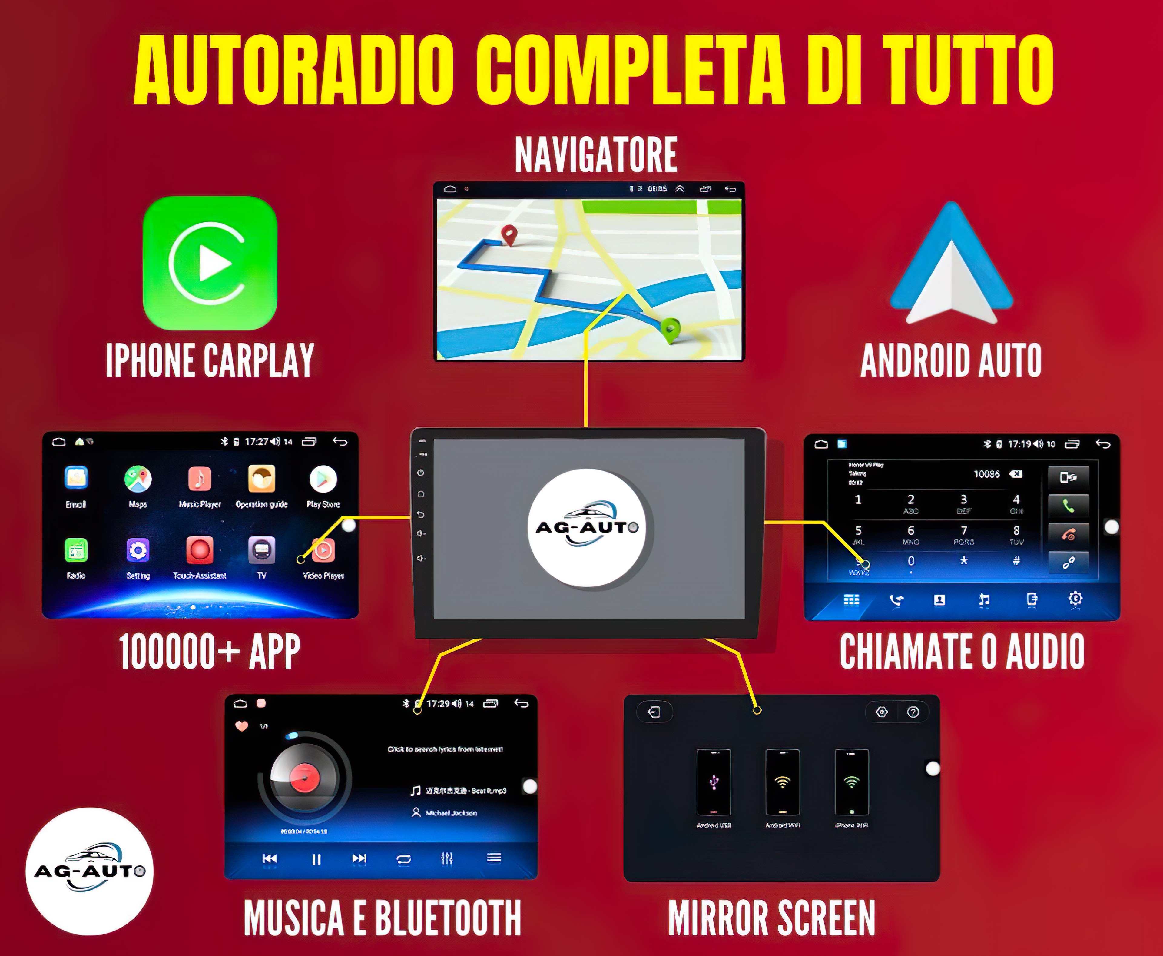 Fiat Fiorino - Qubo | 9 pollici | Mascherina Inclusa Autoradio 2 Din Android auto + Carplay / Stereo Touch | Navigatore GPS + Bluetooth + Wifi