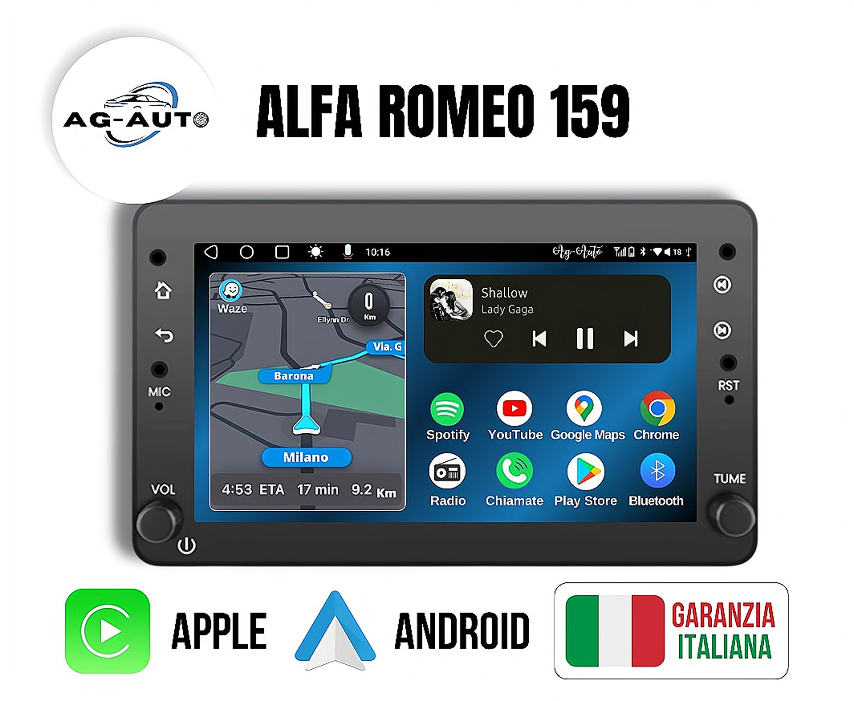 Alfa Romeo 159 | Autoradio 2 Din Android auto + Carplay / Alfa 159 Brera Spider Sportwagon Stationwagon Stereo Touch  | Navigatore GPS + Bluetooth + Wifi