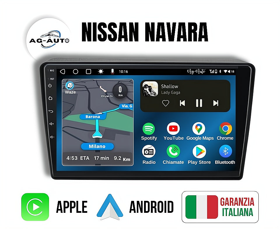 Nissan Navara (2004/2010) | 9 Pollici - Mascherina inclusa - Autoradio 2 Din Android auto + Carplay / Stereo Touch 2/32gb | Navigatore GPS + Bluetooth + Wifi