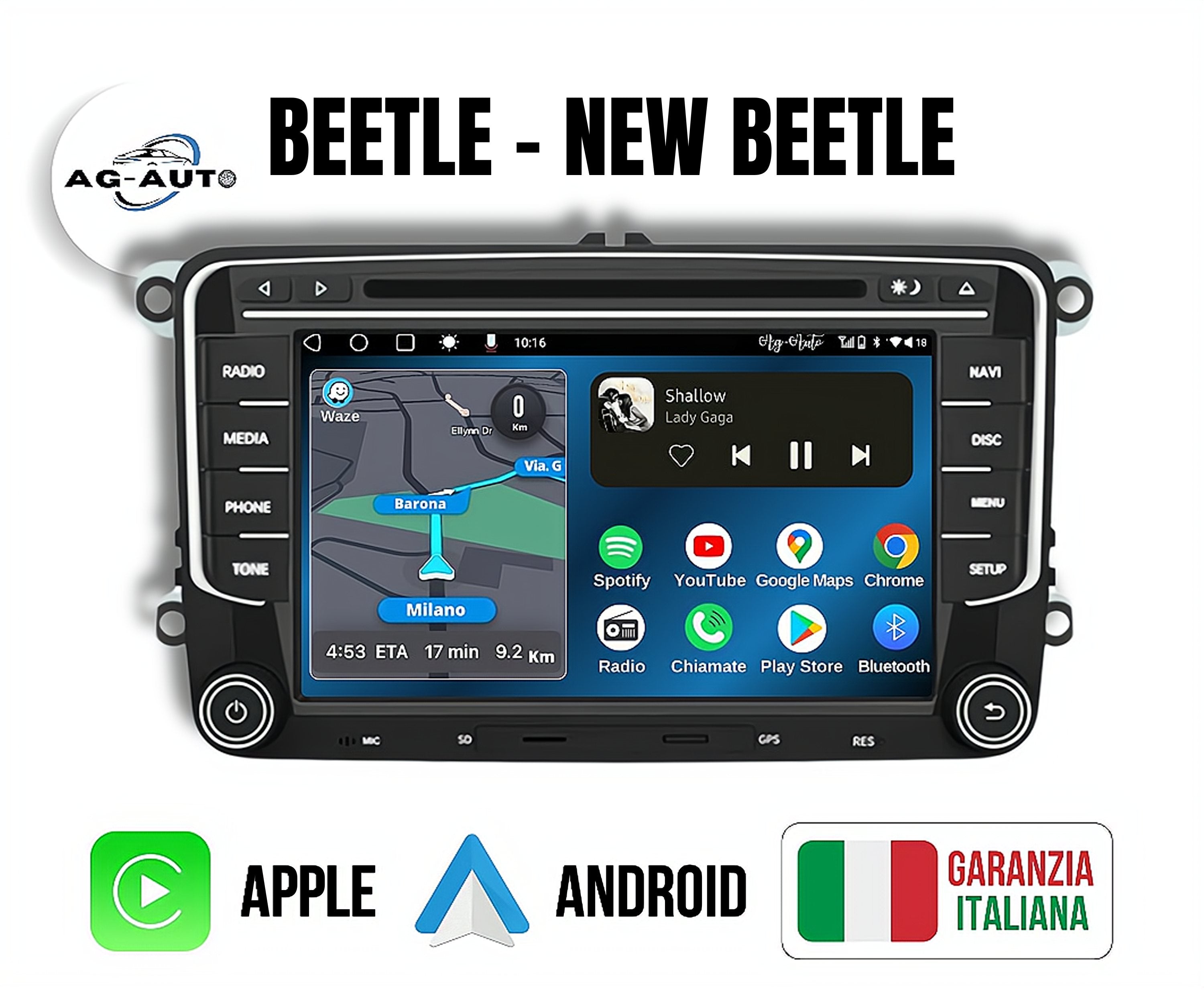 Volkswagen SD-CD-DVD Beetle - New Beetle 2 | Autoradio 2 Din Android auto + Carplay / vw Stereo Touch | Navigatore GPS + Bluetooth + Wifi