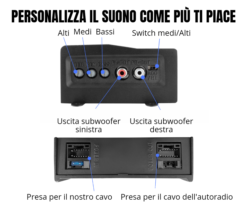 Amplificatore audio DSP Sound| Amplificatore di Potenza  4*47W audio treble Bass | Processore dsp Suono Potente e Cristallino in auto