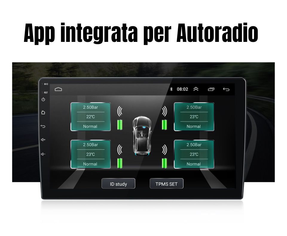 Ag-Auto Sistema Professionale  monitoraggio della pressione dei pneumatici Pro PMS System / per auto, camper, furgoni  ecc..|  USB Android | Visualizzazione TPMS con allarme di temperatura + quattro sensori interni