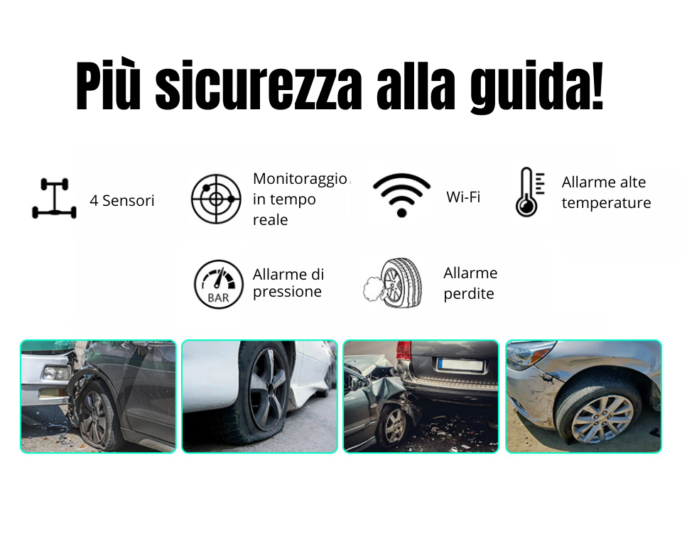 Ag-Auto Sistema Professionale  monitoraggio della pressione dei pneumatici Pro PMS System / per auto, camper, furgoni  ecc..|  USB Android | Visualizzazione TPMS con allarme di temperatura + quattro sensori interni