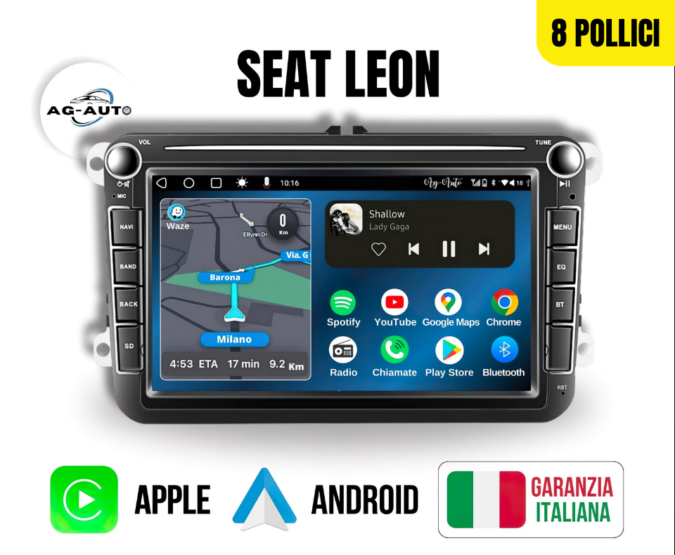 Seat Leon 7/8/9 Pollici - Autoradio 2 Din Android auto + Carplay / Stereo Touch 2/32gb | Navigatore GPS + Bluetooth + Wifi