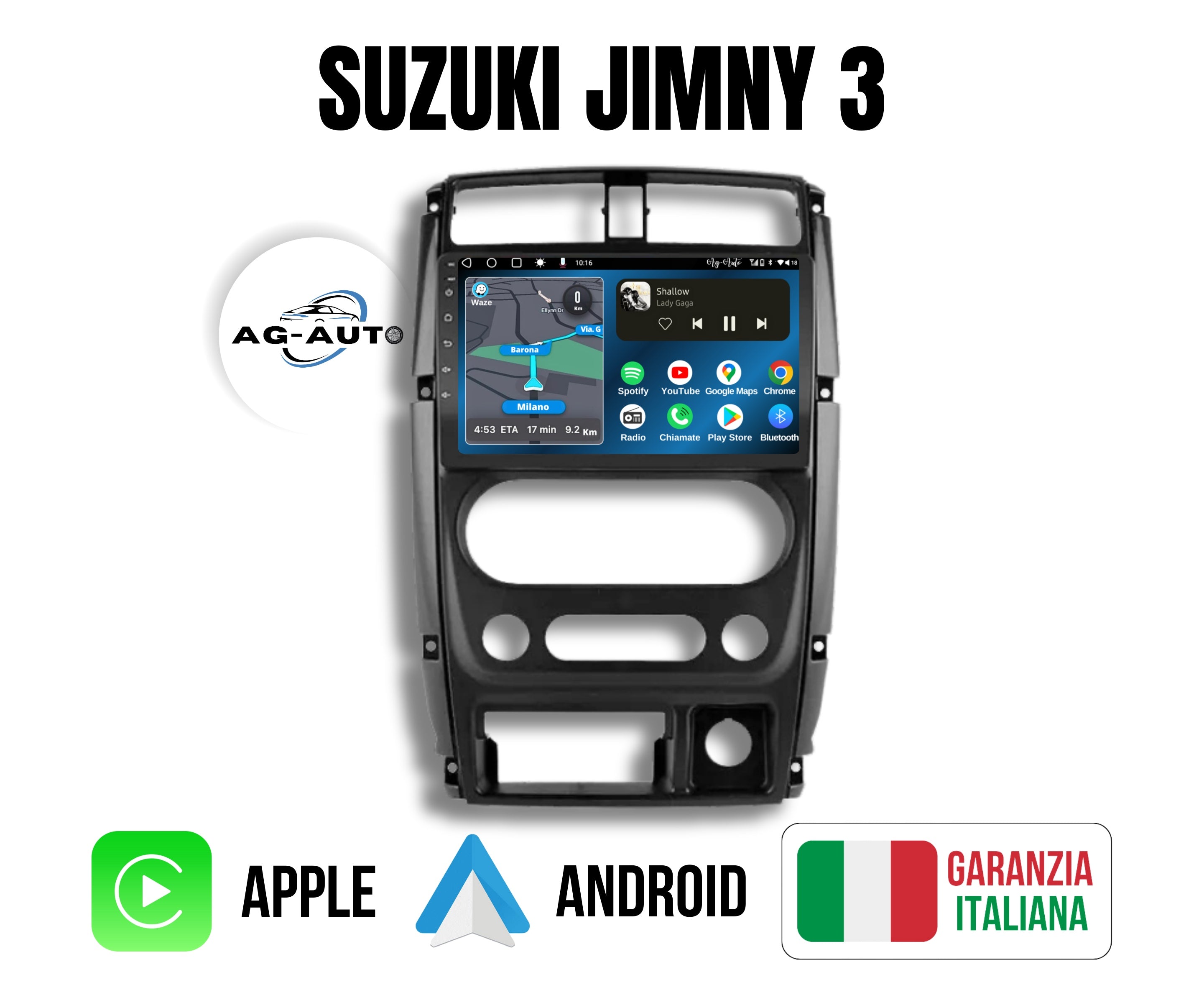 Suzuki Jimny 3 | 9 Pollici - Mascherina inclusa - Autoradio 2 Din Android auto + Carplay / Stereo Touch |Navigatore GPS + Bluetooth + Wifi