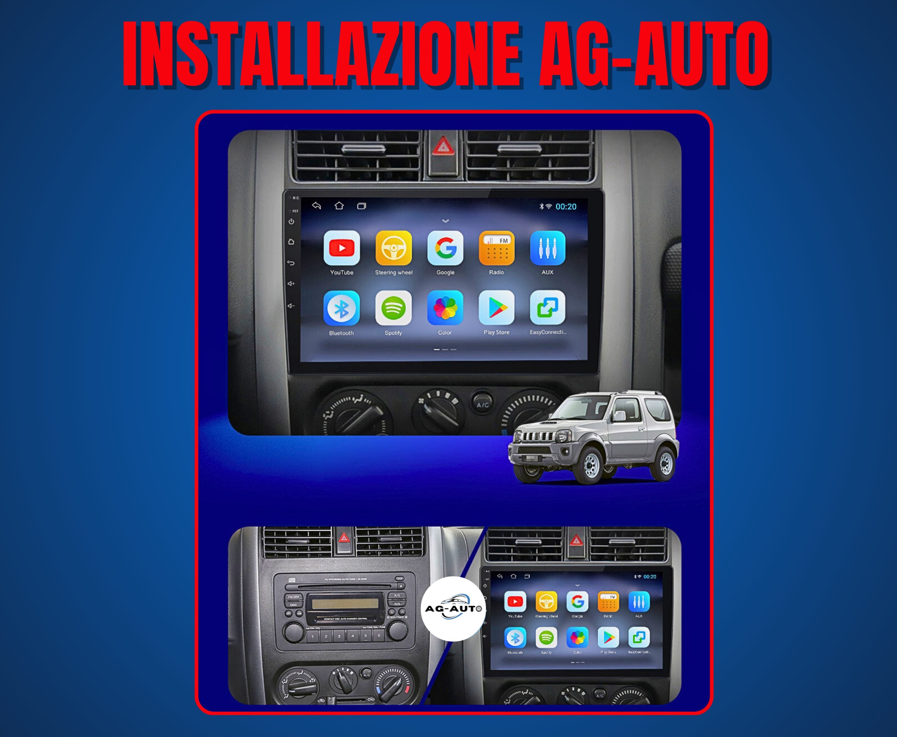 Suzuki Jimny 3 | 9 Pollici - Mascherina inclusa - Autoradio 2 Din Android auto + Carplay / Stereo Touch |Navigatore GPS + Bluetooth + Wifi