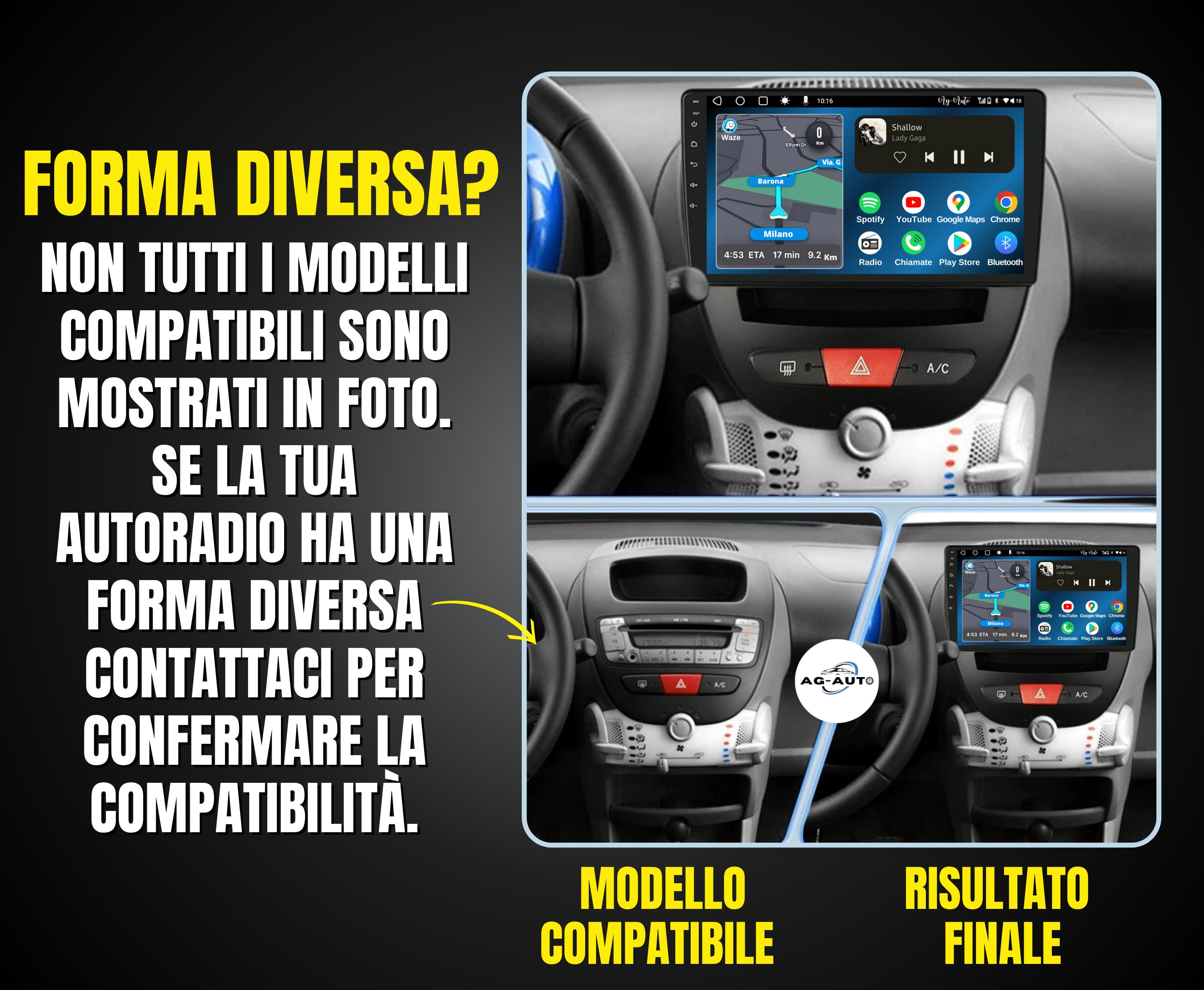 Peugeot 107 | 9 pollici - Mascherina inclusa Autoradio 2 Din Android auto + Carplay / Stereo Touch 2/64gb - 4/64gb | Navigatore GPS + Bluetooth + Wifi