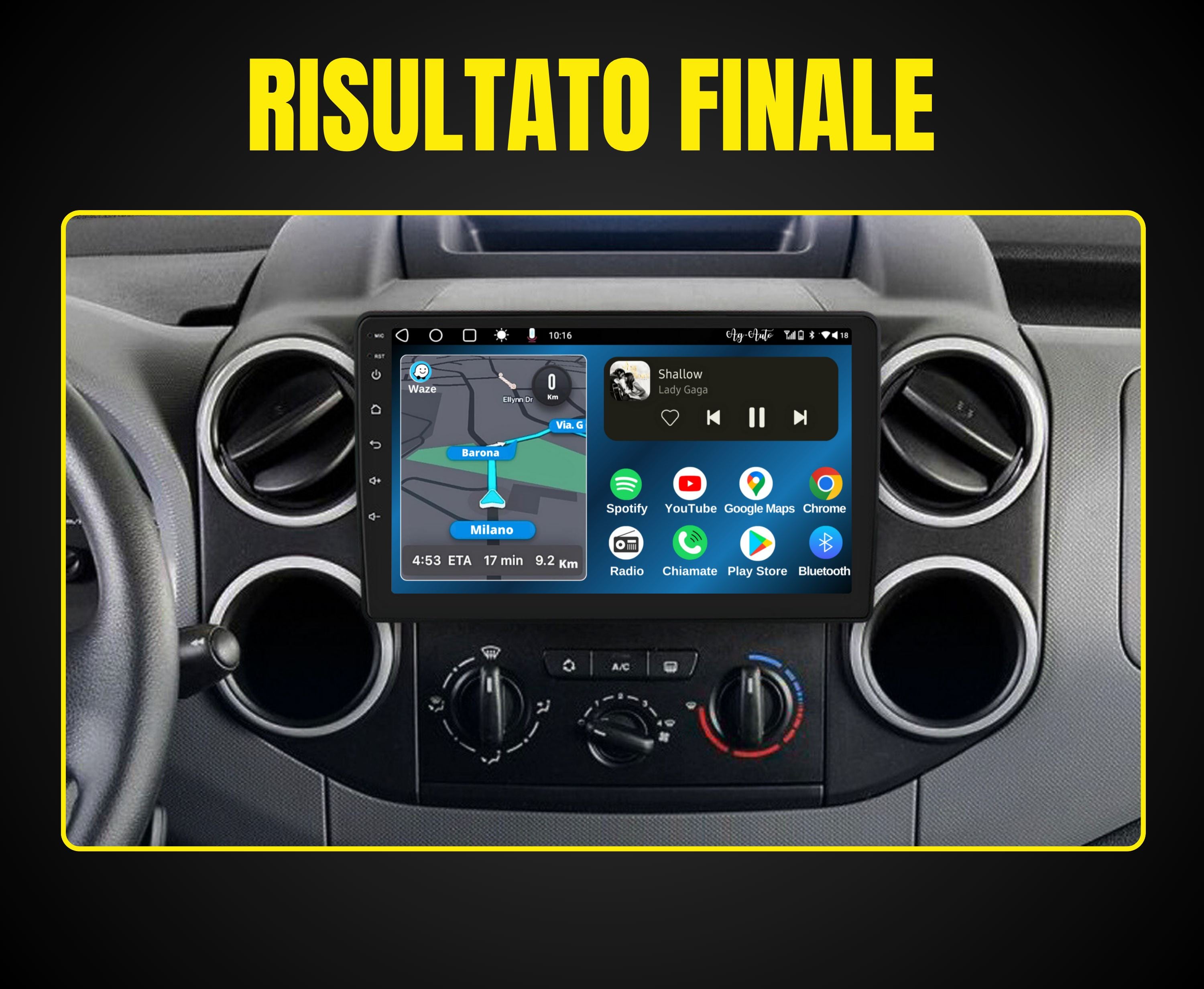 Peugeot Partner | 9 pollici - Mascherina inclusa Autoradio 2 Din Android auto + Carplay / Stereo Touch 2/64gb | Navigatore GPS + Bluetooth + Wifi