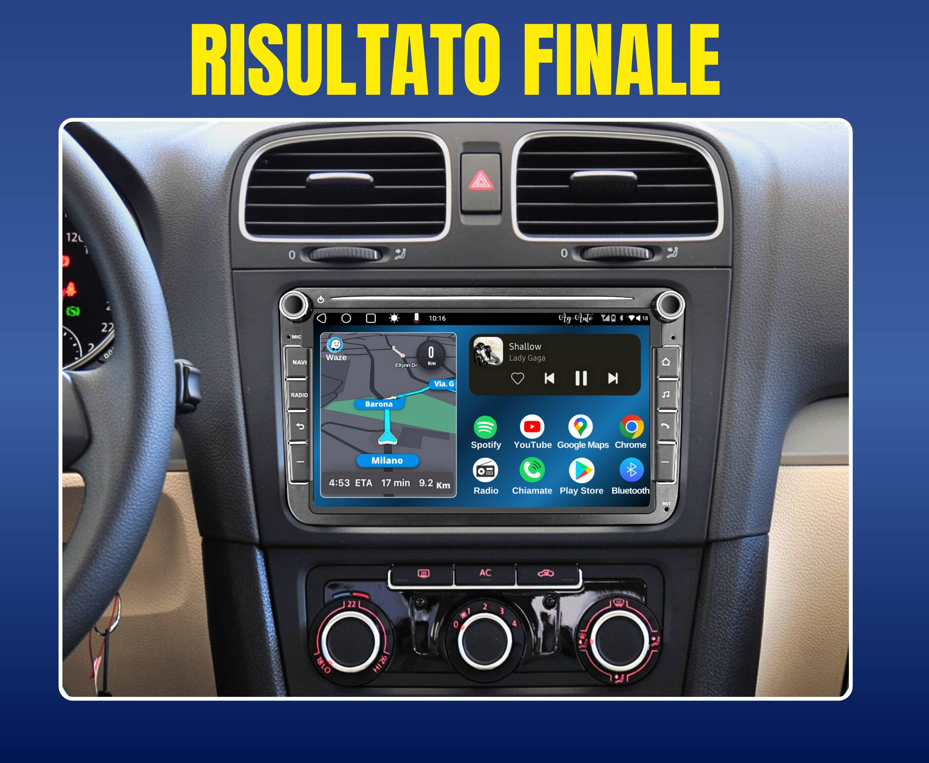 Volkswagen golf 5 & 6 - Gti - Plus - 8" pollici Autoradio 2 Din Android auto + Carplay / vw Stereo Touch | Navigatore GPS + Bluetooth + Wifi