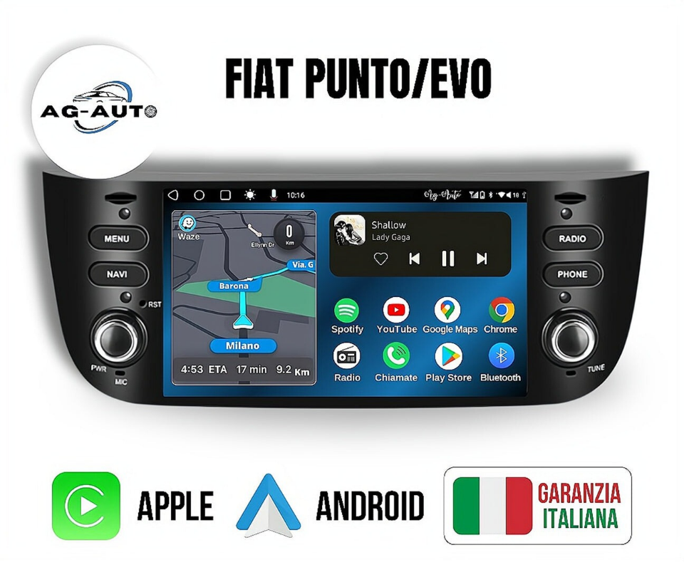 Fiat Grande Punto-Evo-Linea | 2/64gb Autoradio Android Auto + Carplay Stereo Navigatore Touch / Car Tablet Gps + Bluetooth + Wifi