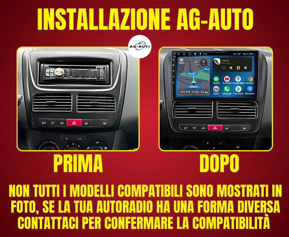 Fiat Doblò (2010-2015) 9 pollici | Mascherina Inclusa Autoradio 2 Din Android auto + Carplay / Stereo Touch 2/64gb - 4/64gb | Navigatore GPS + Bluetooth + Wifi