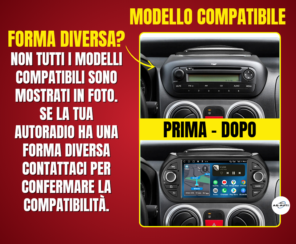 Fiat Fiorino - Qubo| Autoradio 2 Din Android auto + Carplay / Stereo Touch 2/32gb | Navigatore GPS + Bluetooth + Wifi