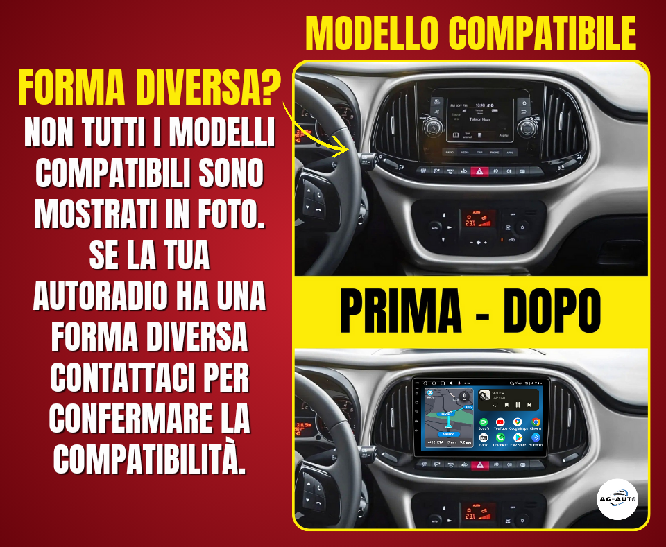 Fiat Doblò (2015-2019) |9 pollici - Mascherina Inclusa Autoradio 2 Din Android auto + Carplay / Stereo Touch 2/64gb | Navigatore GPS + Bluetooth + Wifi