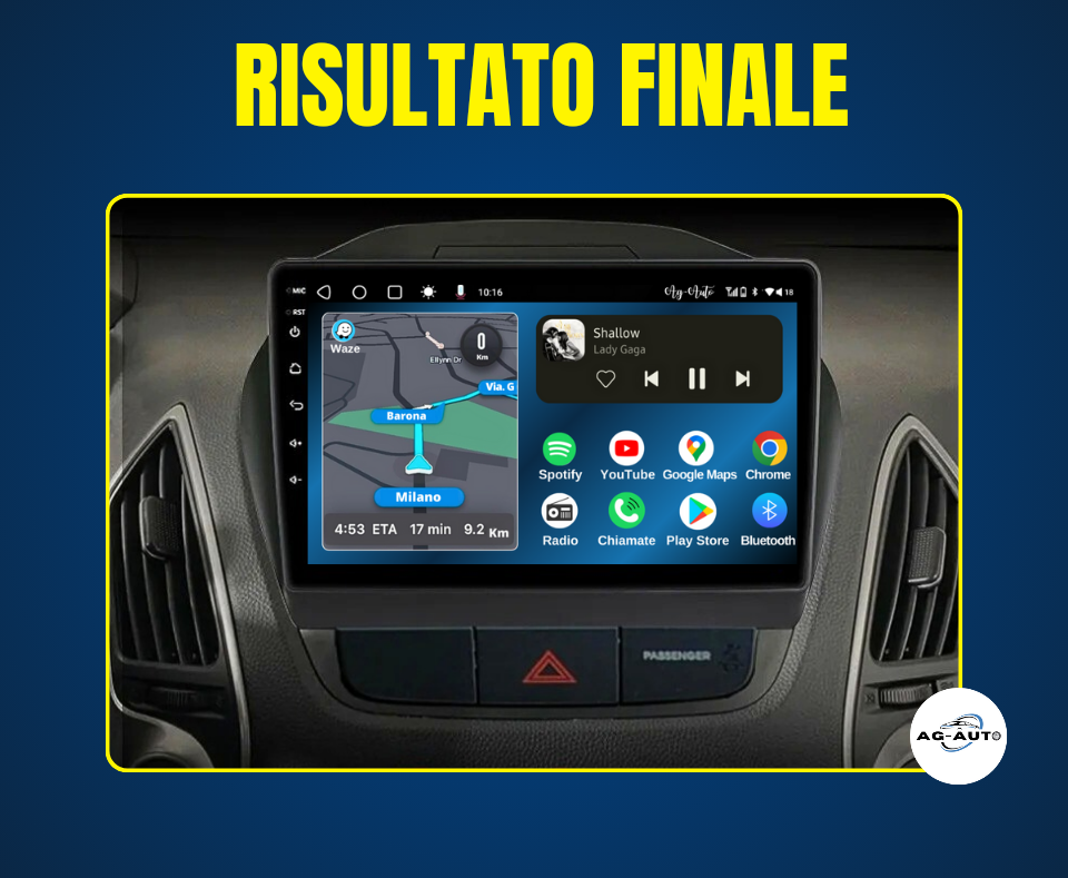 Hyundai Tucson 2 & IX35 | 9 Pollici - Mascherina inclusa - Autoradio 2 Din Android auto + Carplay / Stereo Touch 2/64gb | Navigatore GPS + Bluetooth + Wifi