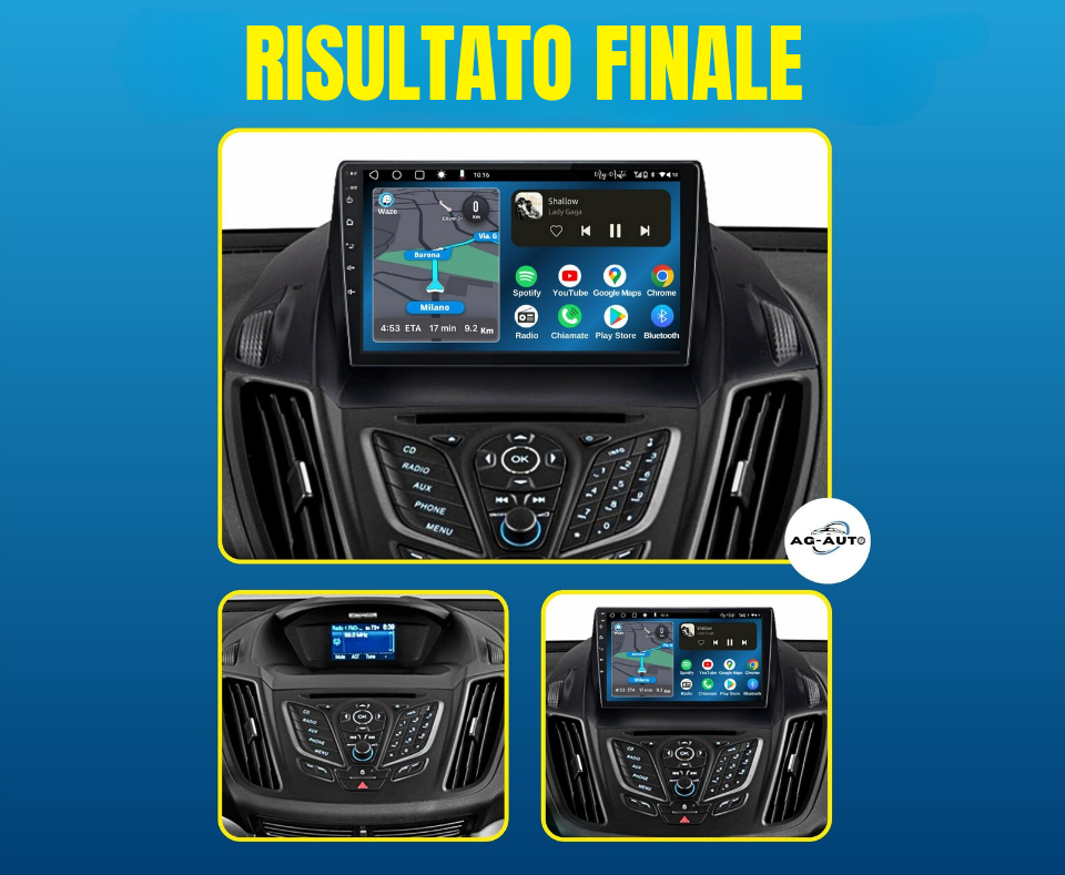 Ford Kuga | Mascherina Inclusa - 9 pollici - Autoradio 2 Din Android auto + Carplay | 2/64gb - 4/64gb Stereo Touch / Navigatore Gps + Bluetooth + Wifi