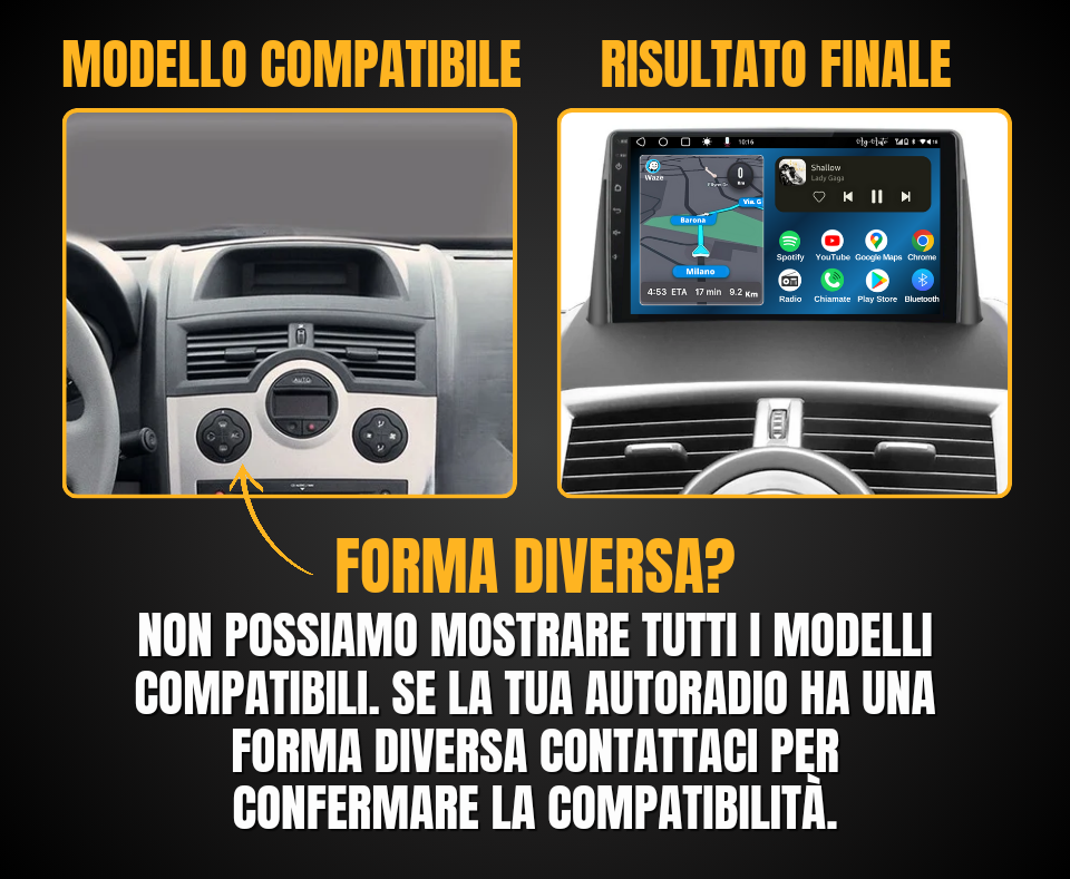 Renault Megane 2 | 9 Pollici - Mascherina inclusa - Autoradio 2 Din Android auto + Carplay / Stereo Touch 2/64gb | Navigatore GPS + Bluetooth + Wifi