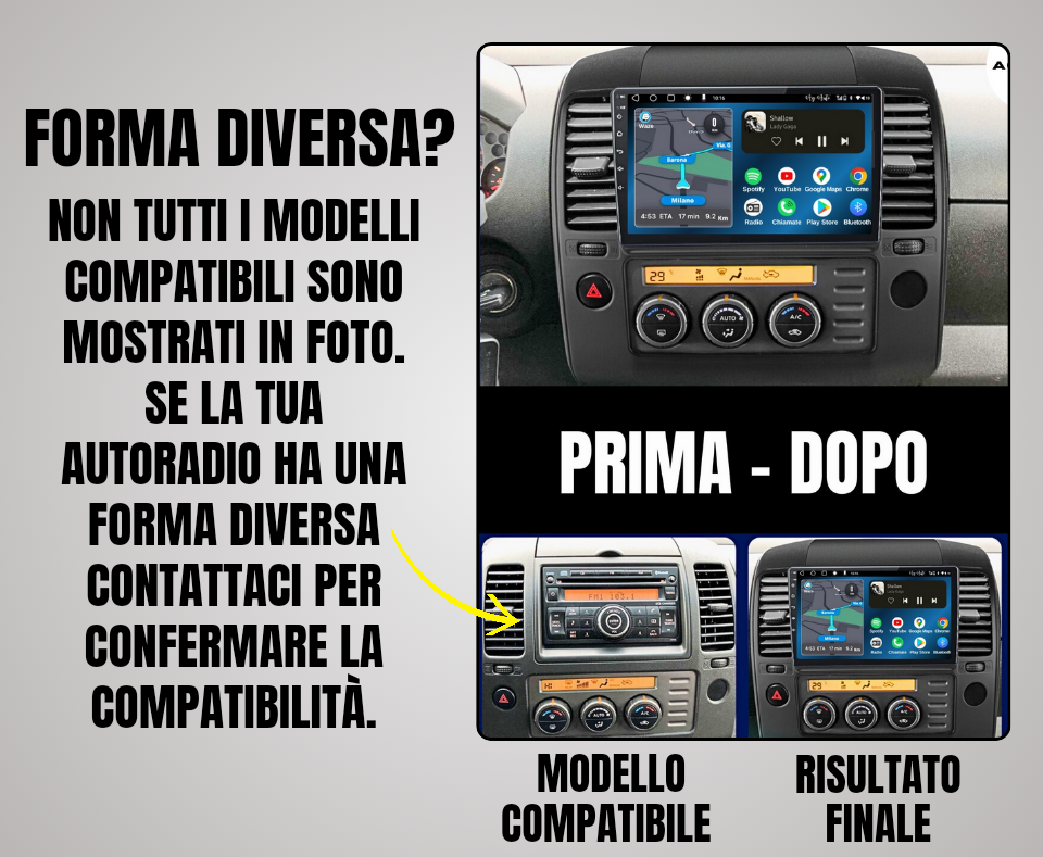 Nissan Navara | 9 Pollici - Mascherina inclusa - Autoradio 2 Din Android auto + Carplay / Stereo Touch 2/64gb | Navigatore GPS + Bluetooth + Wifi