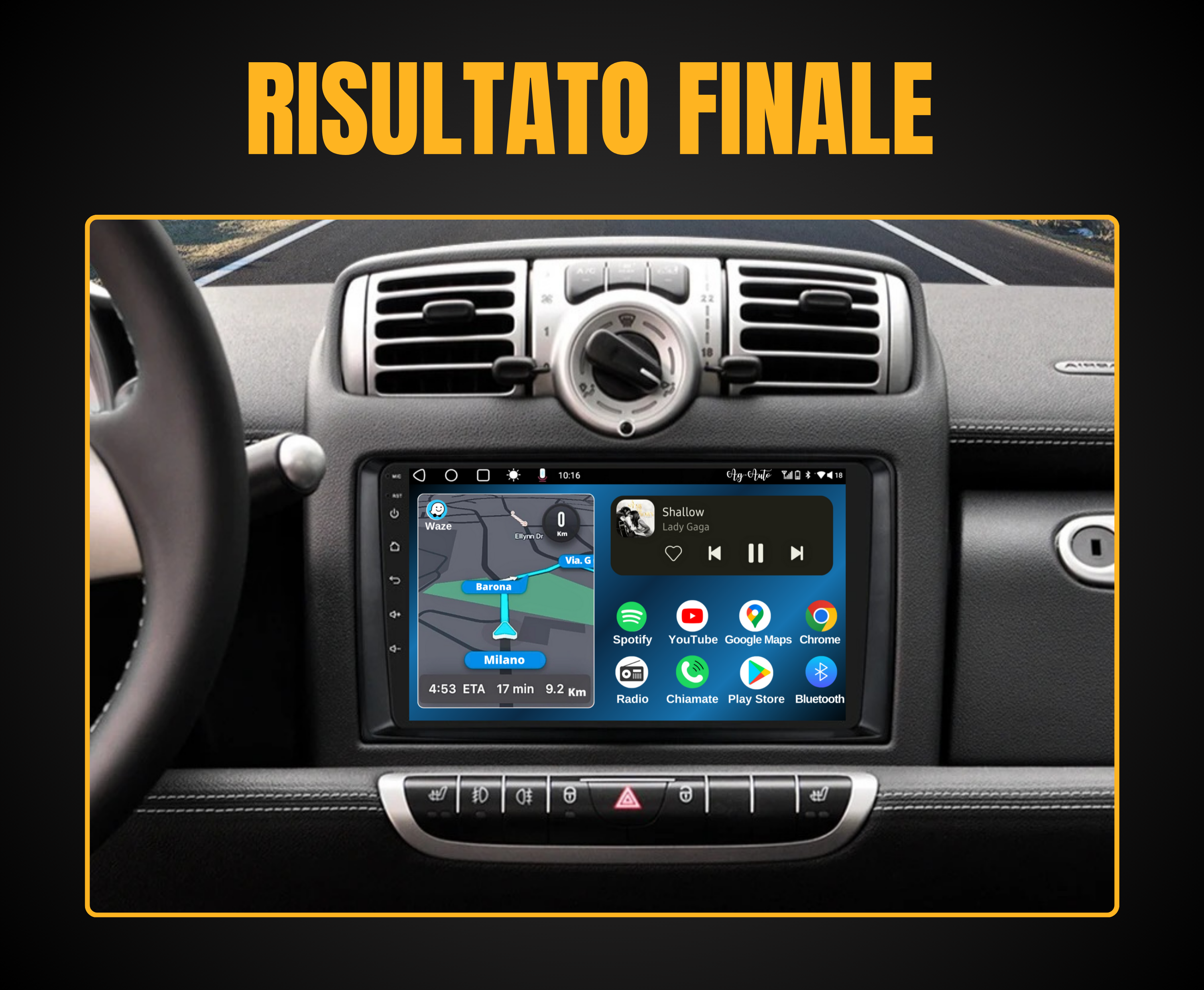 Smart fortwo 451 | 9 pollici + Mascherina Inclusa Autoradio 2 Din Android auto + Carplay / Stereo Touch 2/64gb | Navigatore GPS + Bluetooth + Wifi