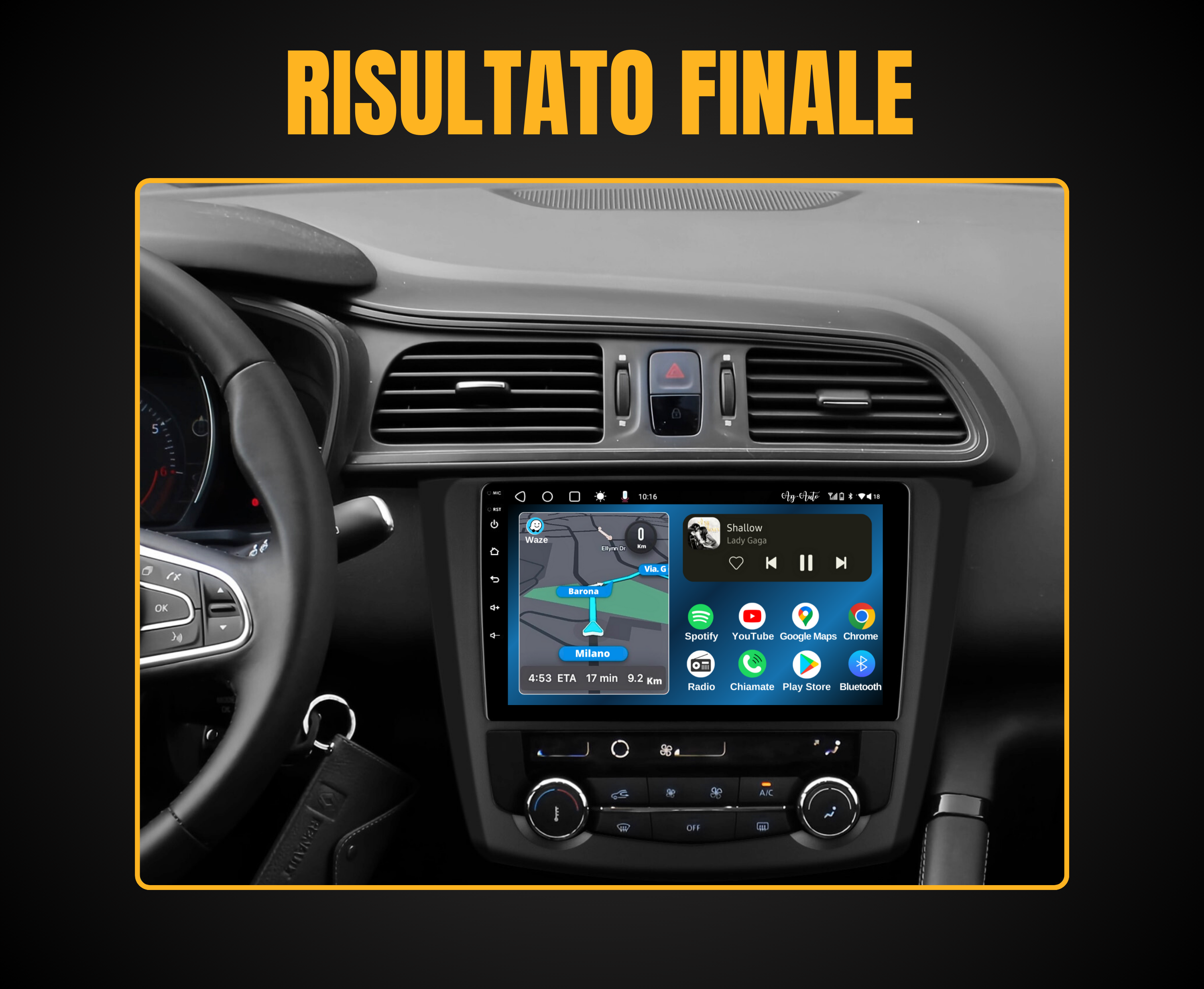 Renault Kadjar | 9 Pollici - Mascherina inclusa - Autoradio 2 Din Android auto + Carplay / Stereo Touch 2/64gb | Navigatore GPS + Bluetooth + Wifi