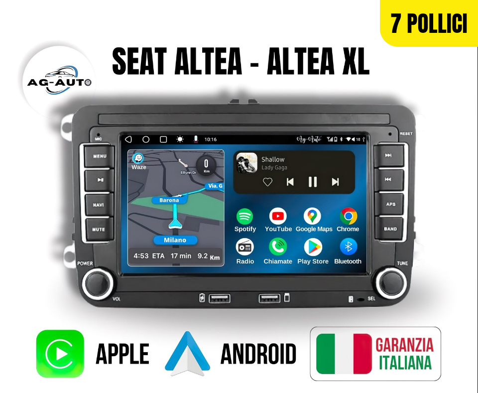 Seat Altea & Xl 7/8/9 Pollici - Autoradio 2 Din Android auto + Carplay / 2/32gb | Stereo Touch | Navigatore GPS + Bluetooth + Wifi