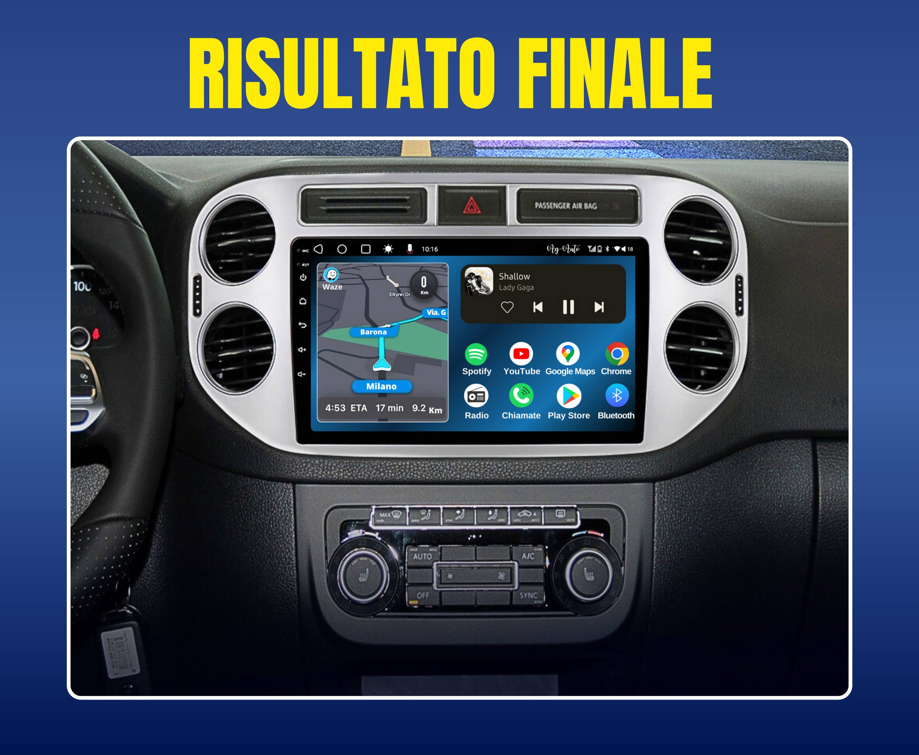 Volkswagen Tiguan 1 | 9 Pollici - Mascherina Inclusa Autoradio 2 Din Android auto + Carplay / vw Stereo Touch 2/64gb | Navigatore GPS + Bluetooth + Wifi