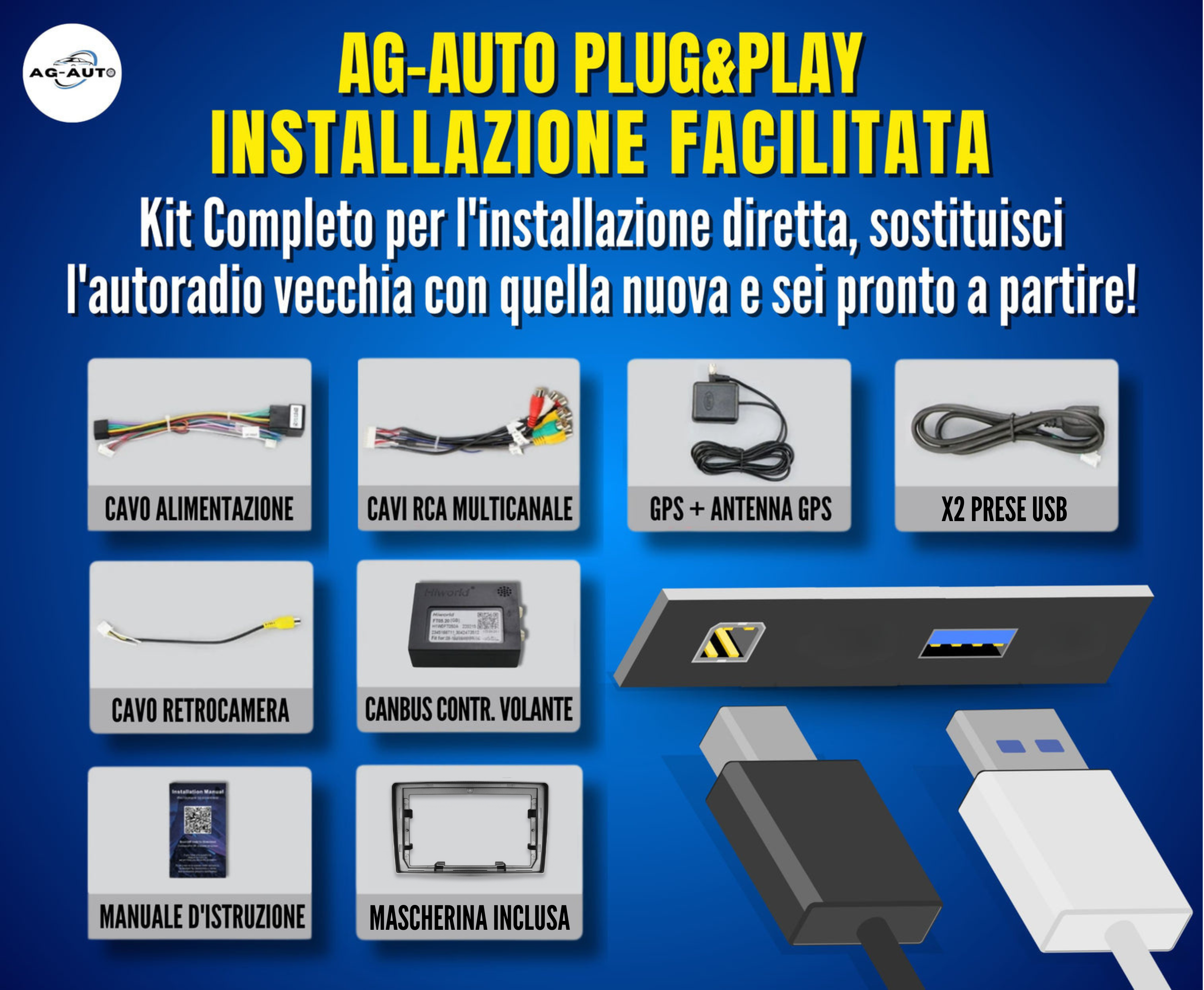 Lancia Y (Ypsilon) 2008/2012 | 9 Pollici - Mascherina inclusa - Autoradio 2 Din Android auto + Carplay / Stereo Touch 2/32GB 2/64GB | 2x USB + Navigatore GPS + Bluetooth + Wifi