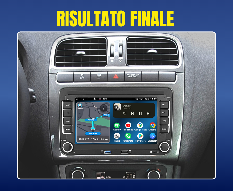 Volkswagen Polo 5 / 6 (2009/2018) | USB - Autoradio 2 Din Android auto + Carplay / vw Stereo Touch | Navigatore GPS + Bluetooth + Wifi