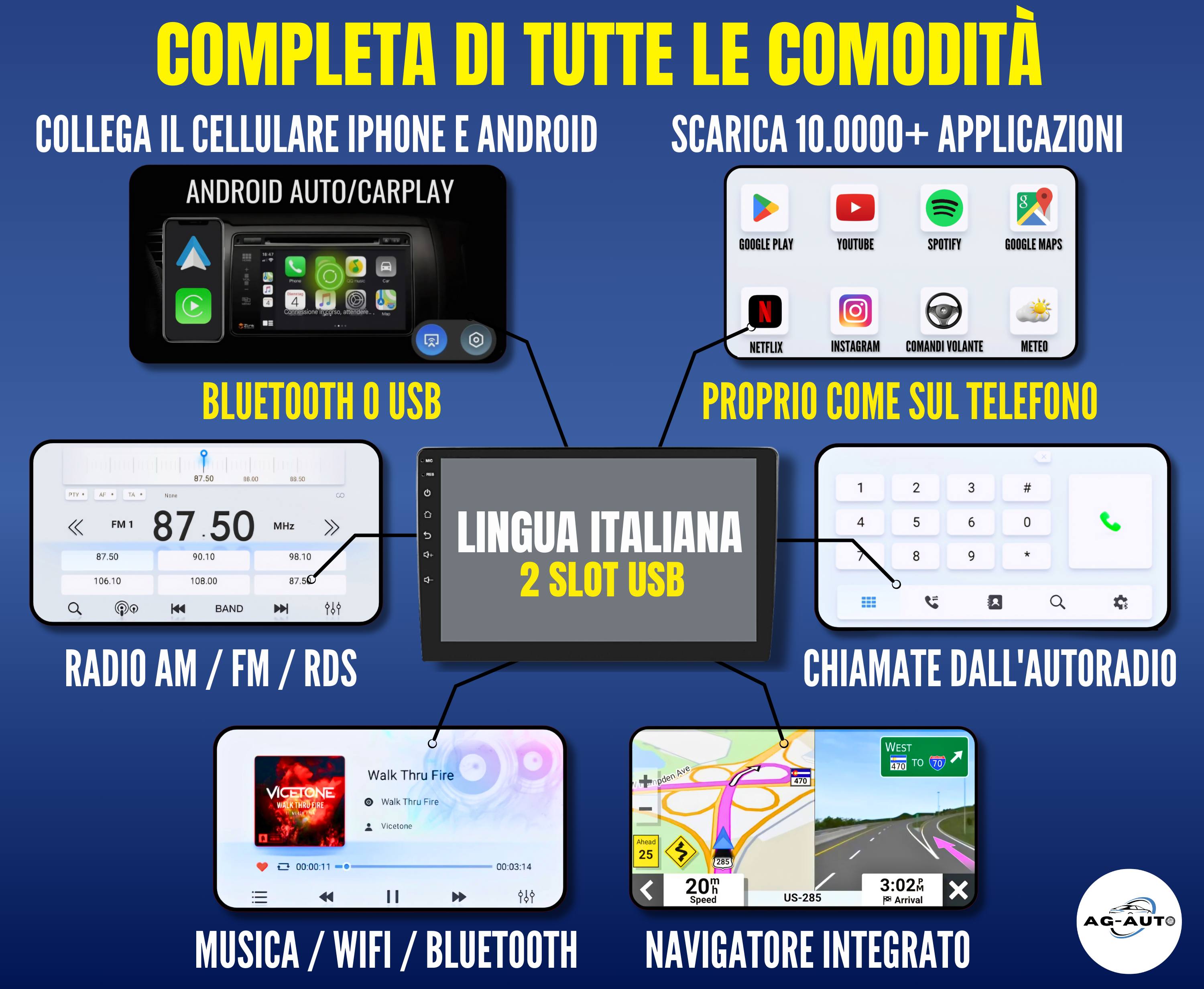 Volkswagen Scirocco (2008/2013) | USB -  Autoradio 2 Din Android auto + Carplay / vw Stereo Touch | Navigatore GPS + Bluetooth + Wifi