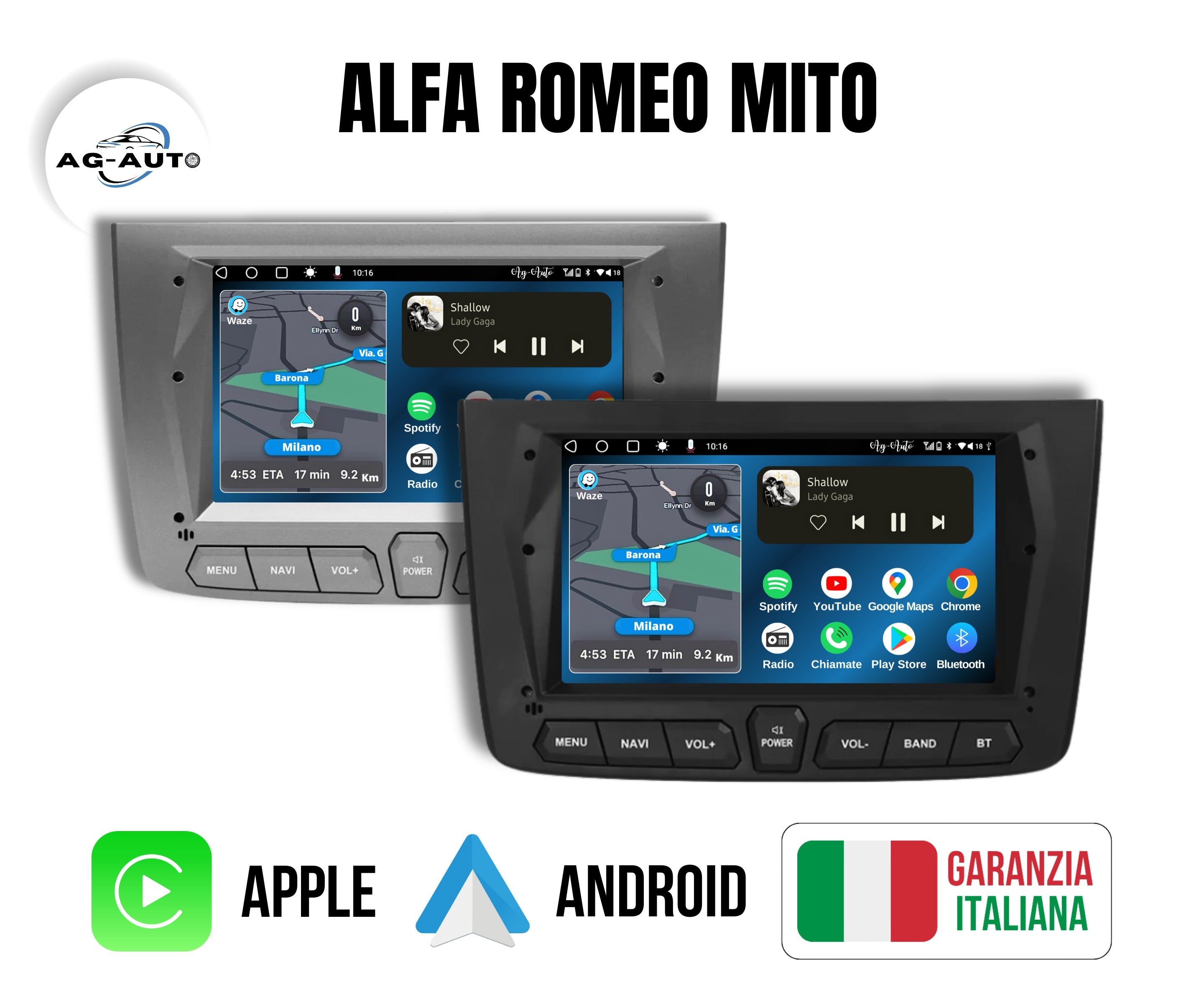 Alfa Romeo Mito | 7 Pollici - Mascherina inclusa - Autoradio 2 Din Android auto + Carplay / Stereo Touch 2/32gb | Navigatore GPS + Bluetooth + Wifi