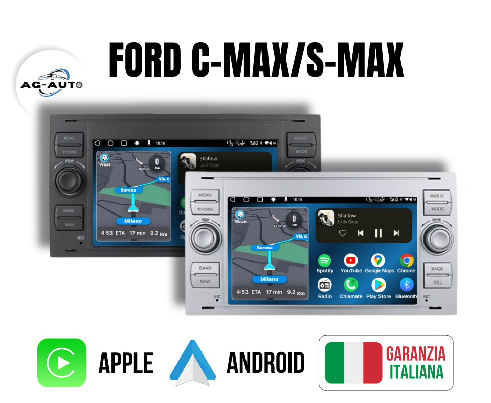 Ford C-Max S-Max | Autoradio 2 Din Android auto + Carplay | mk2 2/64gb Stereo Touch | Navigatore GPS + Bluetooth + Wifi