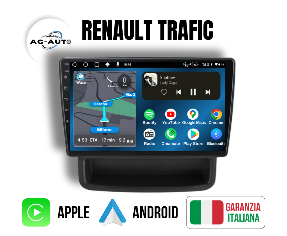 Renault Trafic (2014/2018) | 9 Pollici - Mascherina inclusa - Autoradio 2 Din Android auto + Carplay / Stereo Touch 2/64gb | Navigatore GPS + Bluetooth + Wifi