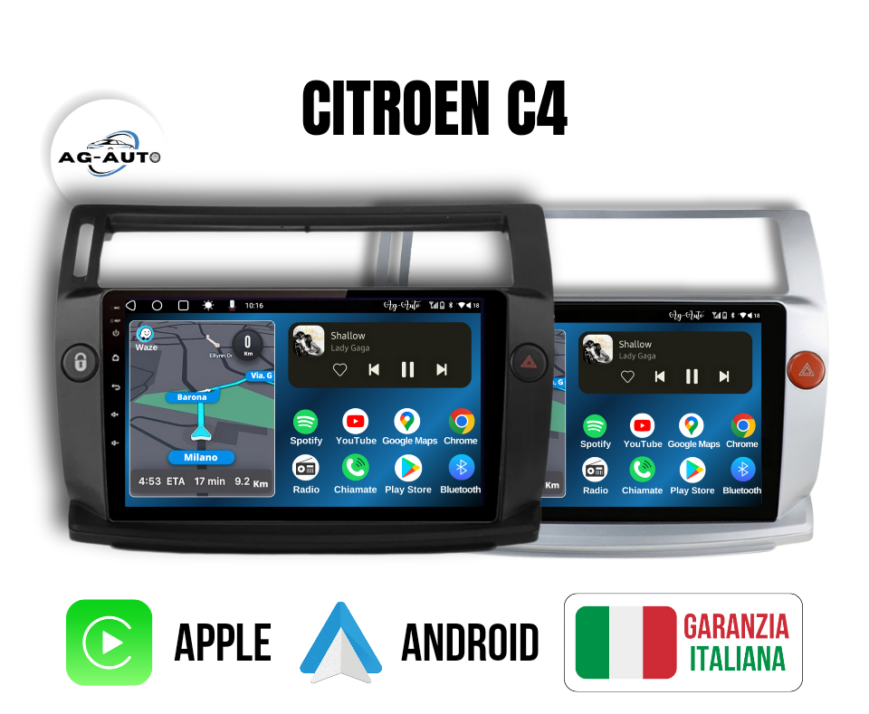 Citroen c4 1 serie | 9 pollici - Mascherina Inclusa Autoradio 2 Din Android auto + Carplay / Stereo Touch 2/64gb | Navigatore GPS + Bluetooth + Wifi