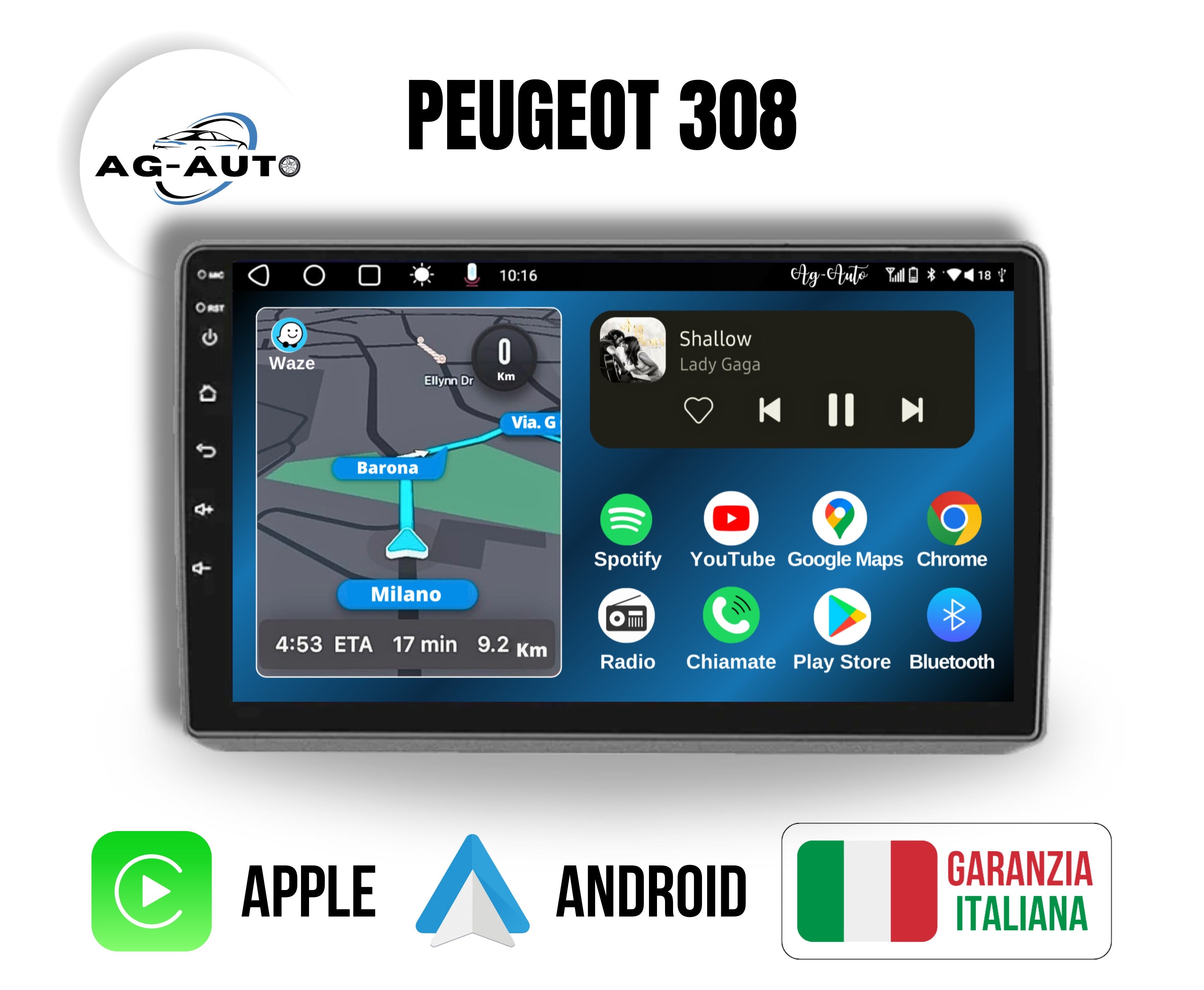 Peugeot 308/308sw (2013/2017) | 9 Pollici - Mascherina inclusa Autoradio 2 Din Android auto + Carplay / Stereo Touch 2/32gb | Navigatore GPS + Bluetooth + Wifi