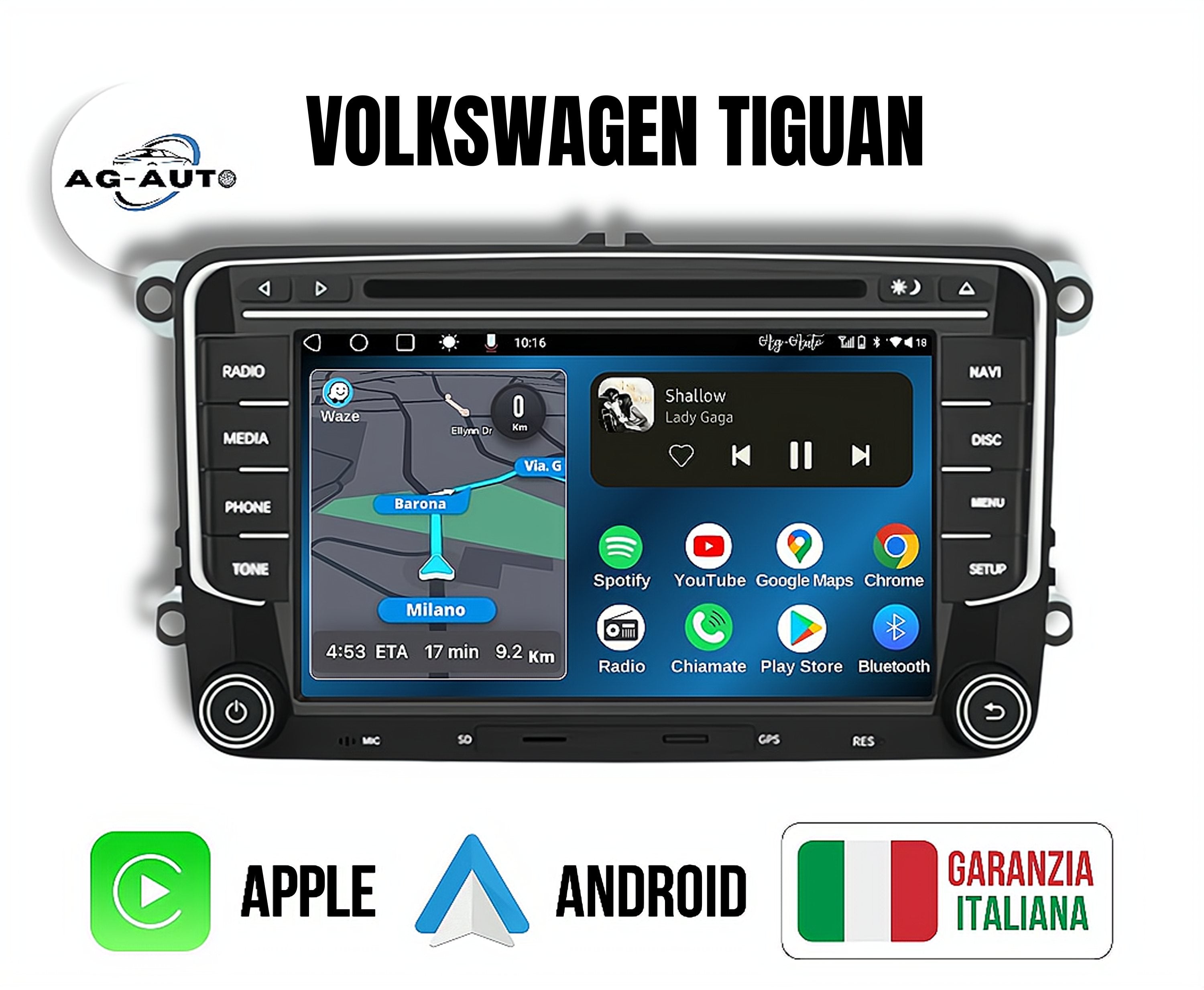 Volkswagen SD-CD-DVD Tiguan | Autoradio 2 Din Android auto + Carplay / vw Stereo Touch | Navigatore GPS + Bluetooth + Wifi