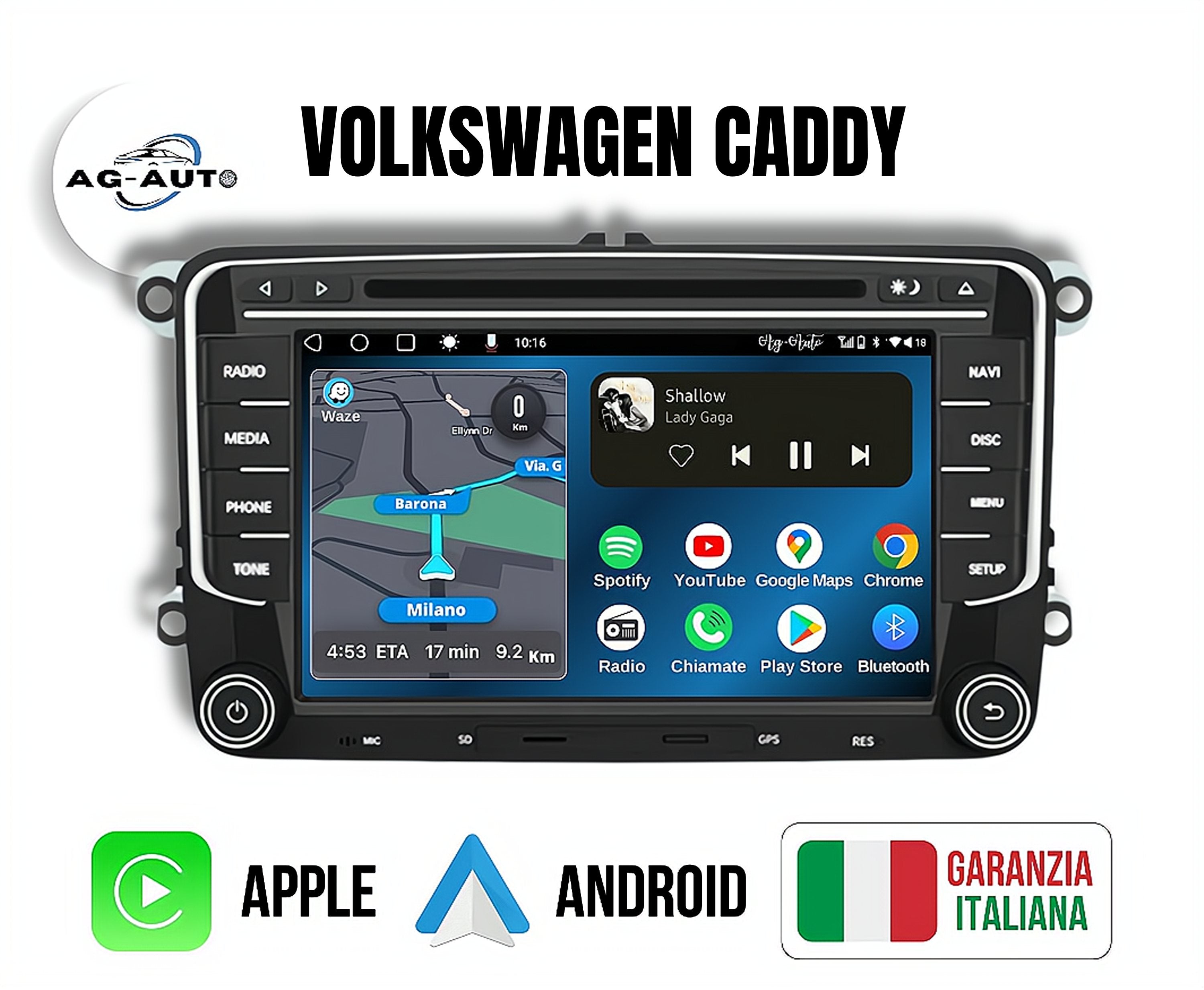 Volkswagen SD-CD-DVD Caddy | Autoradio 2 Din Android auto + Carplay / vw Stereo Touch | Navigatore GPS + Bluetooth + Wifi