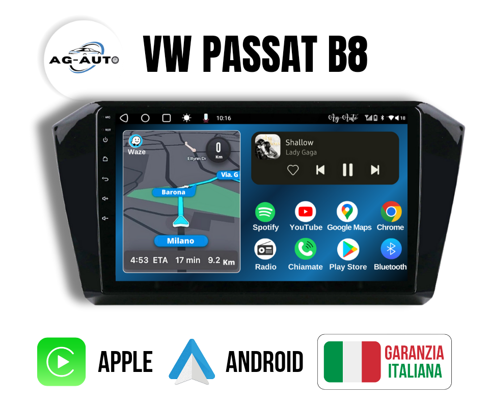 Volkswagen Passat B8 | Mascherina Inclusa - Autoradio 2 Din Android auto + Carplay / vw Stereo Touch | Navigatore GPS + Bluetooth + Wifi