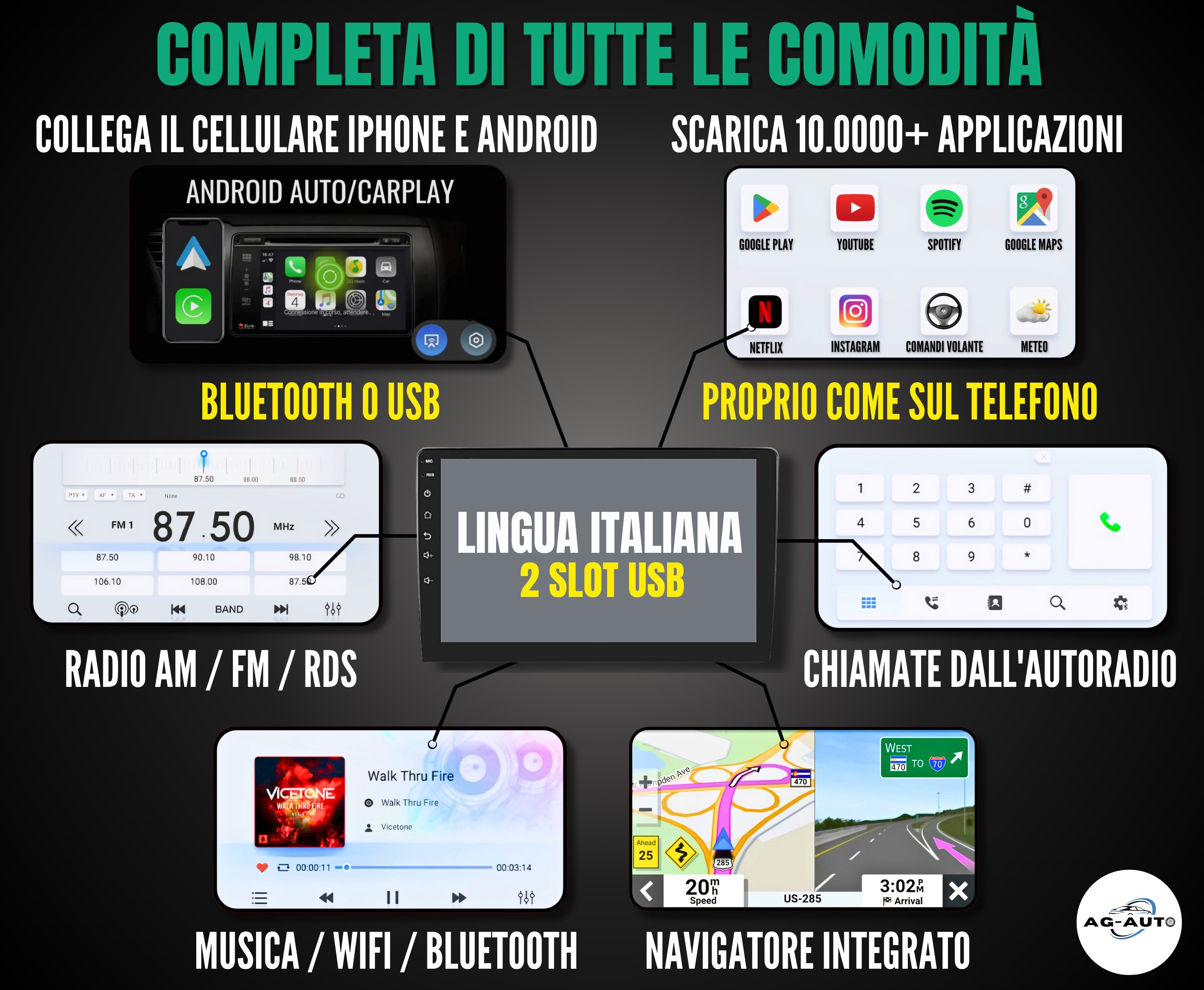 Skoda Yeti 7/8/9 Pollici (2009-2015) | Autoradio 2 Din Android auto + Carplay - 2/32gb | Stereo Touch | Navigatore GPS + Bluetooth + Wifi