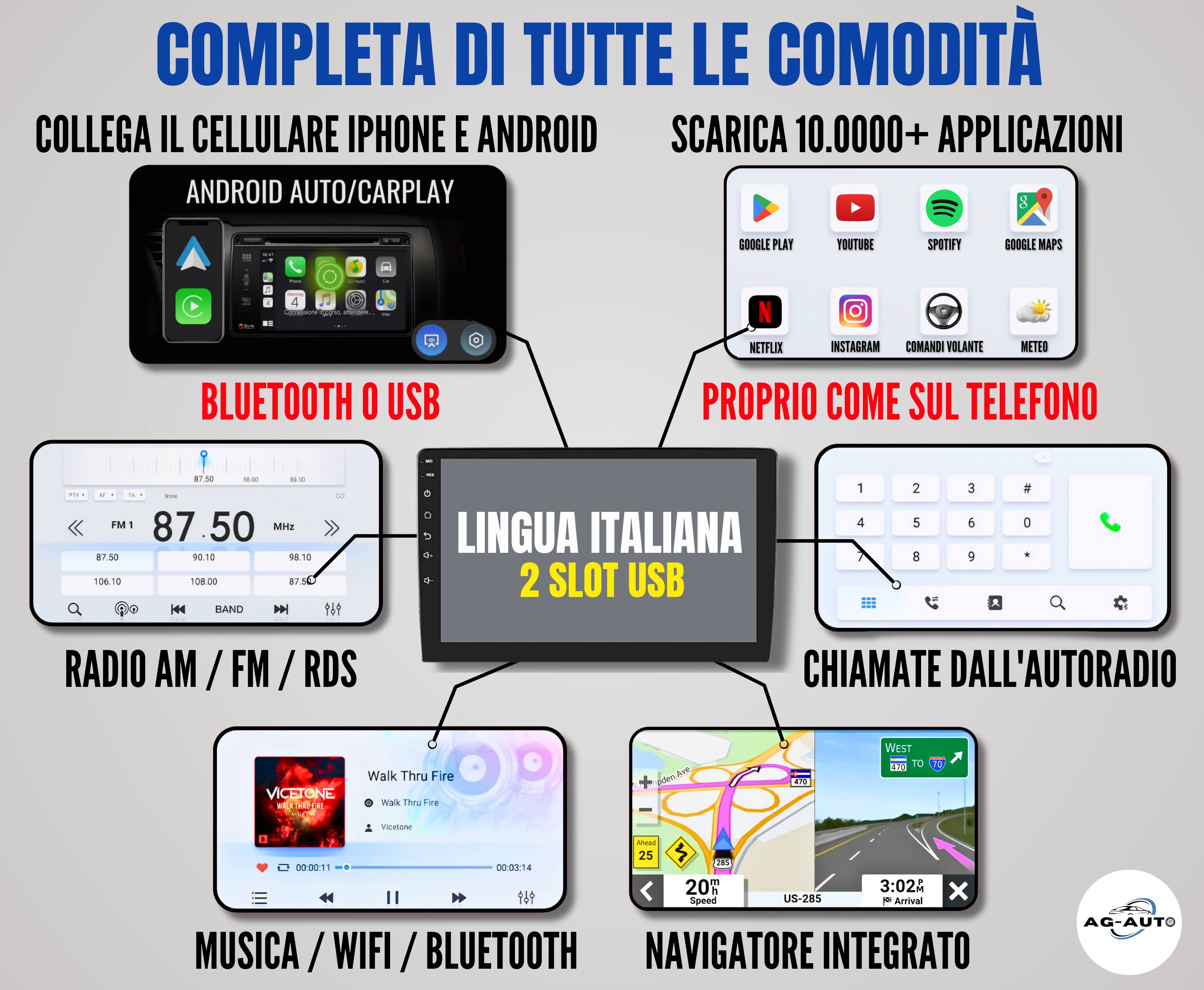 Volvo xc90 (2004-2014) | 9 Pollici - Mascherina Inclusa Autoradio 2 Din Android auto + Carplay / Stereo Touch 2/64gb - 4/64gb | Navigatore GPS + Bluetooth + Wifi