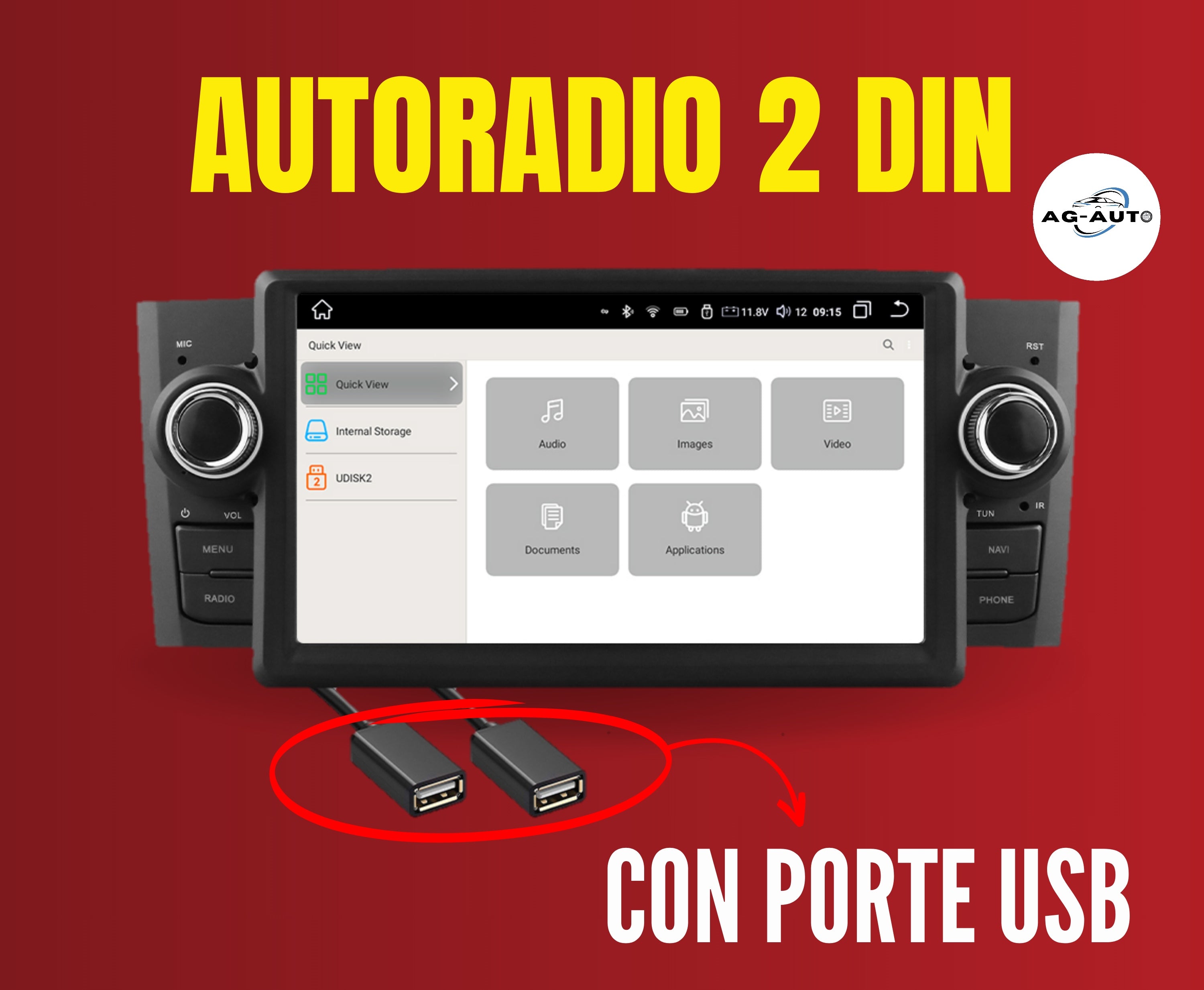 Fiat Grande punto  Autoradio 2 Din Android auto + Carplay / Stereo Touch 2/32gb | Navigatore GPS + Bluetooth + Wifi