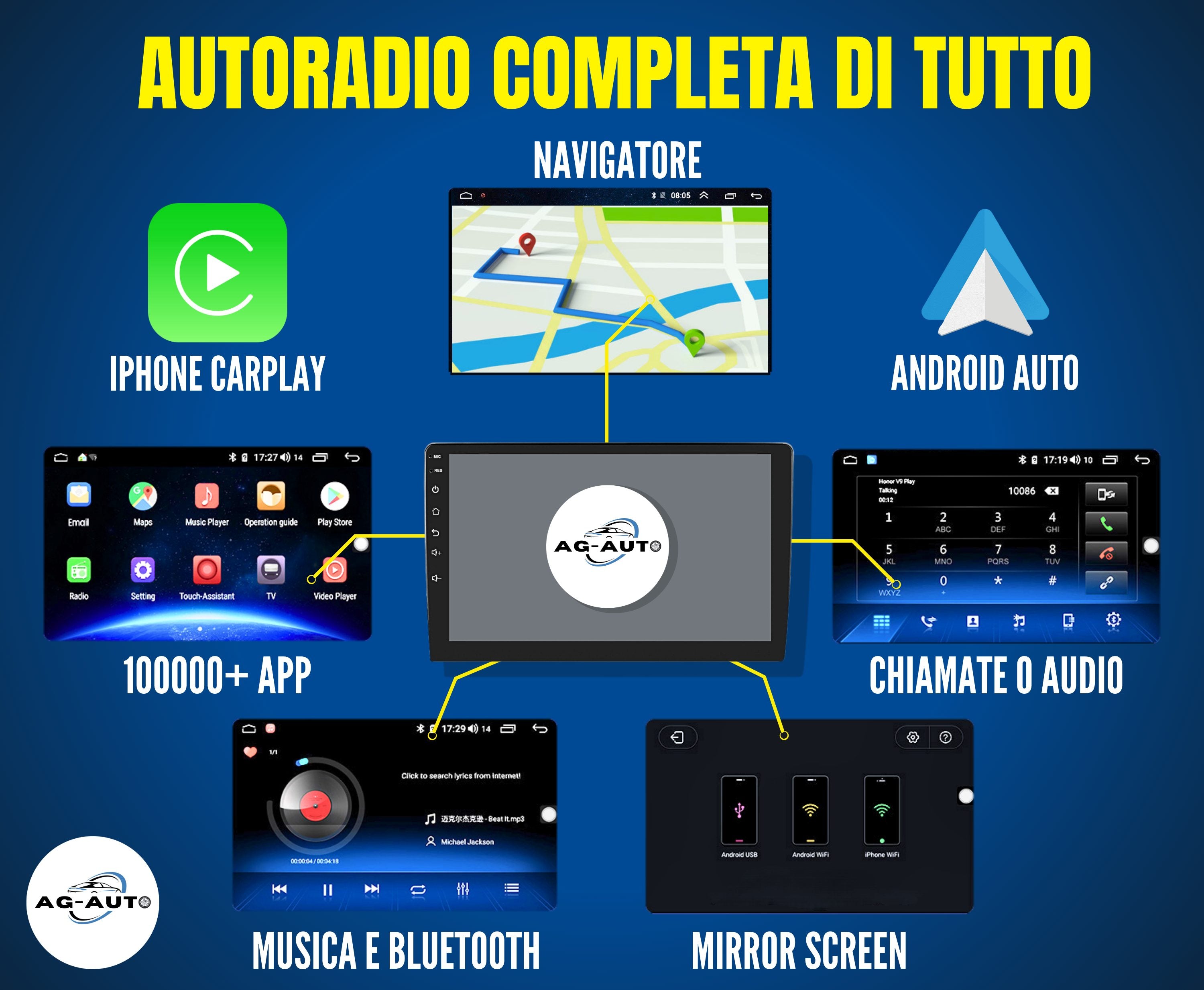 Hyundai i10 1 serie | 9 Pollici - Mascherina inclusa - Autoradio 2 Din Android auto + Carplay / Stereo Touch 2/64gb | Navigatore GPS + Bluetooth + Wifi