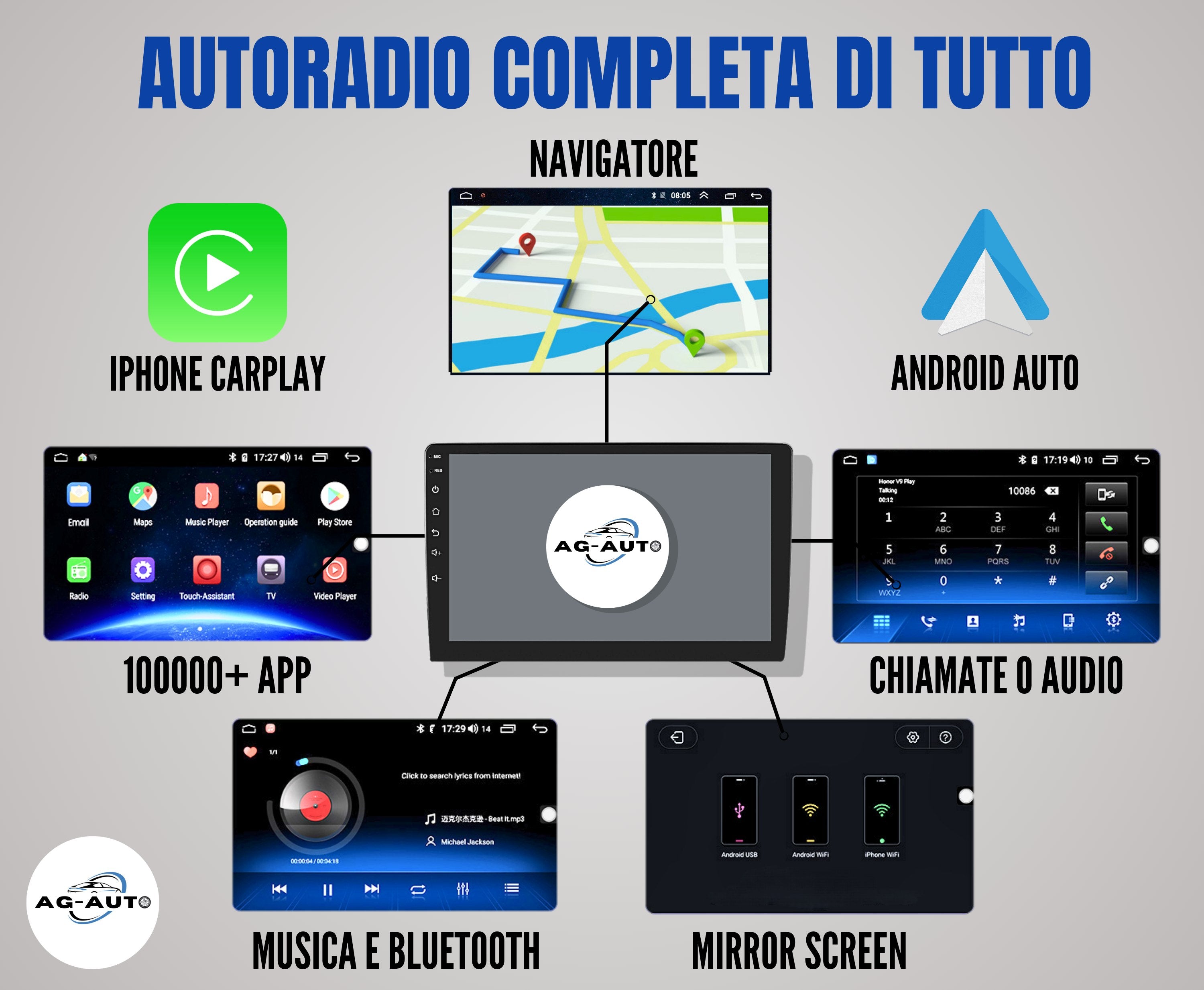 Volvo xc90 9 Pollici - Mascherina Inclusa Autoradio 2 Din Android auto + Carplay / Stereo Touch 2/64gb - 4/64gb | Navigatore GPS + Bluetooth + Wifi