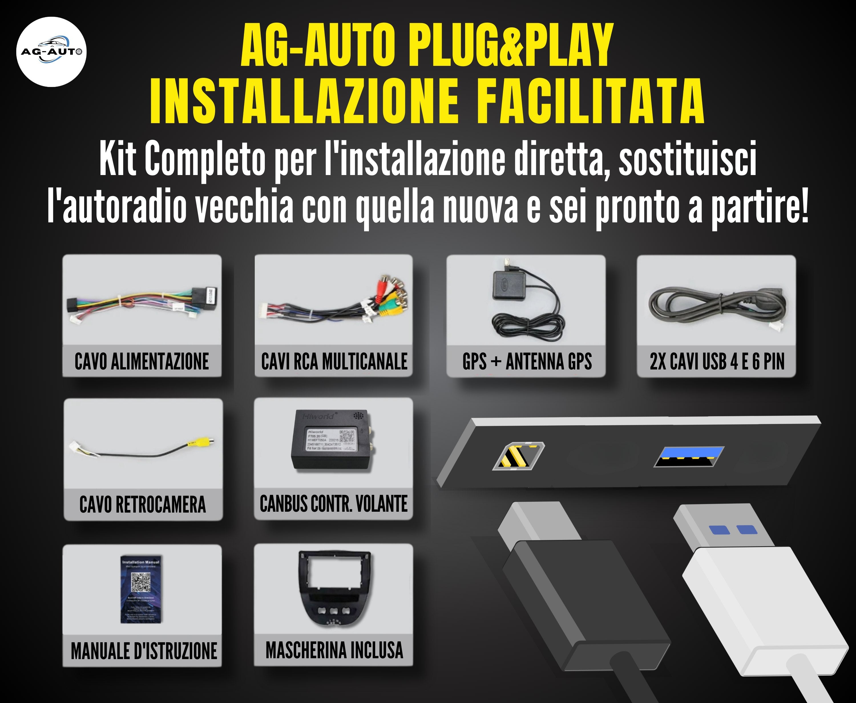 Peugeot 107 | 9 pollici - Mascherina inclusa Autoradio 2 Din Android auto + Carplay / Stereo Touch 2/64gb - 4/64gb | Navigatore GPS + Bluetooth + Wifi